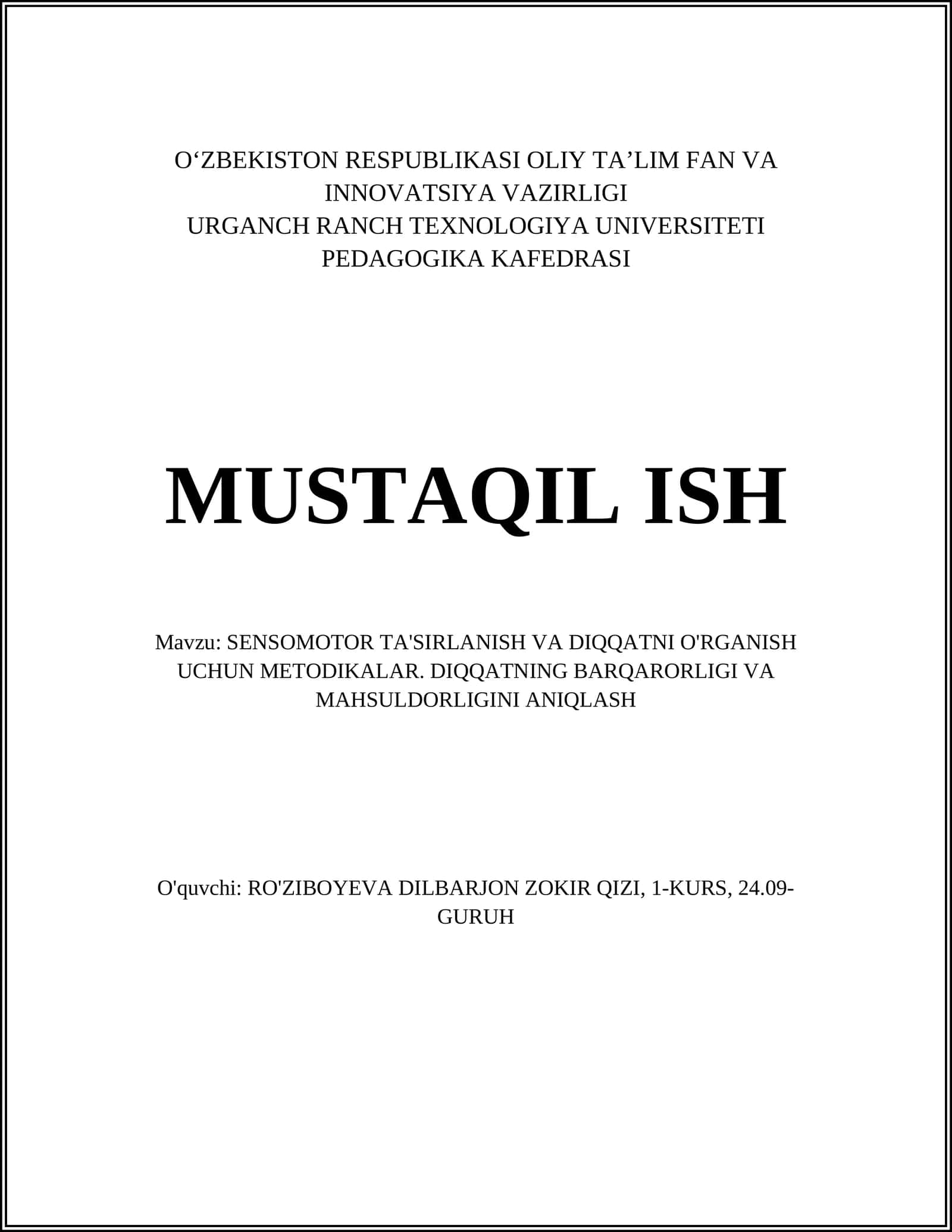 Sensor-motor muvofiqlashtirishni rivojlantirish metodikasi