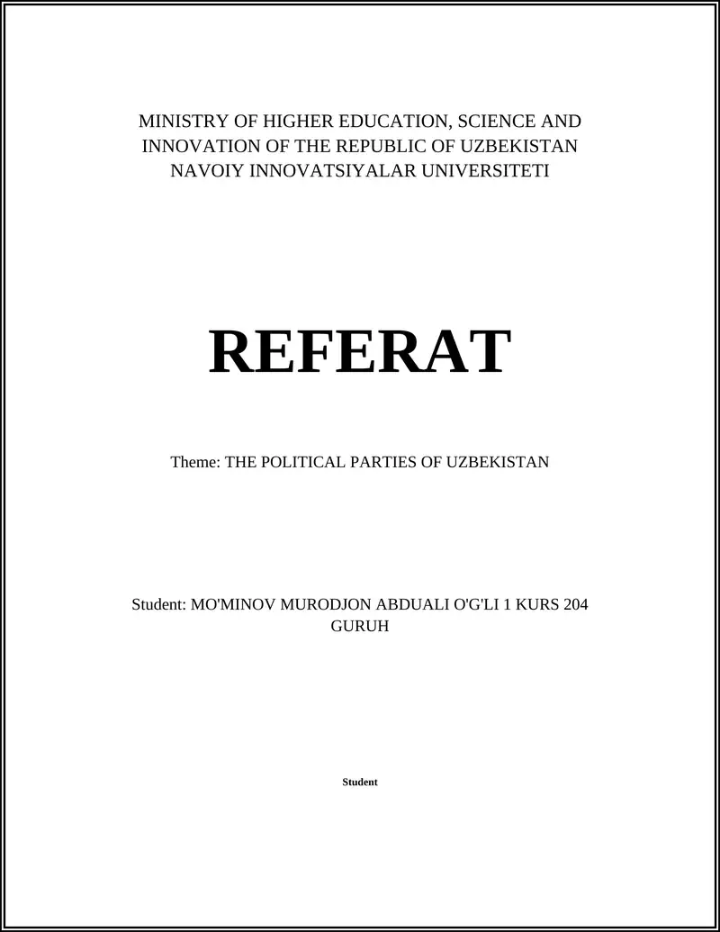 THE POLITICAL PARTIES OF UZBEKISTAN