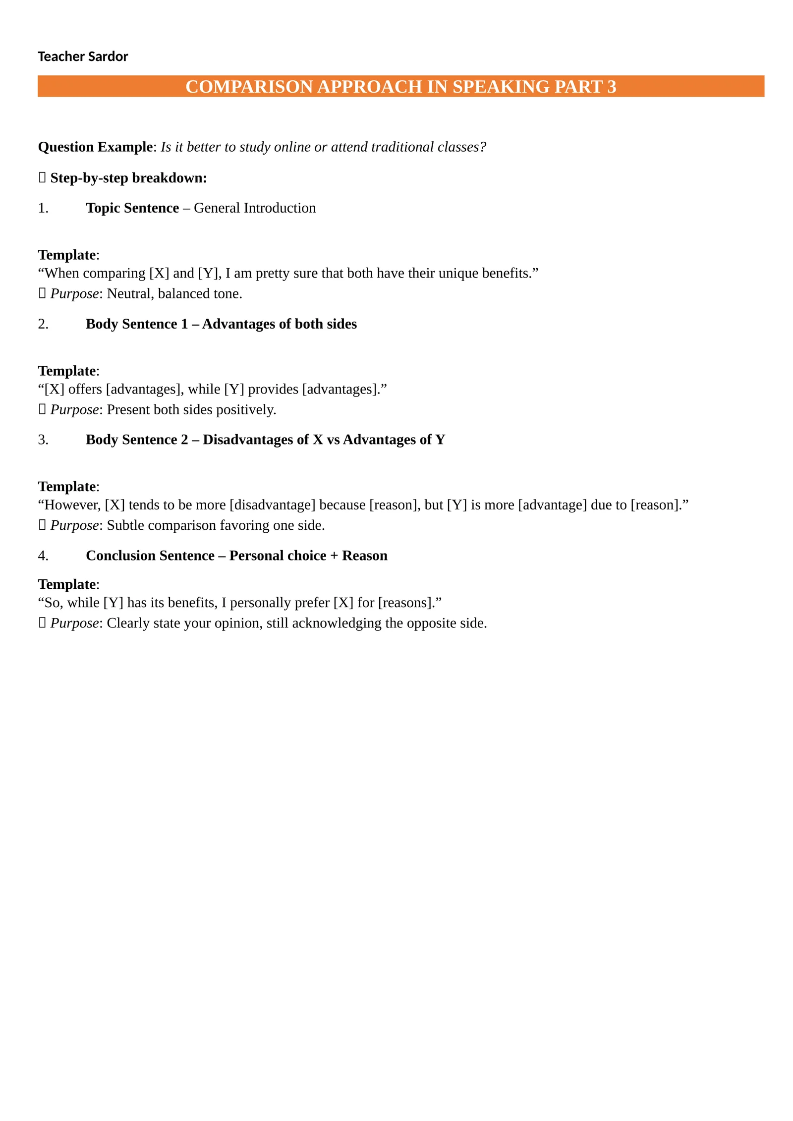 COMPARISON APPROACH IN SPEAKING PART 3
