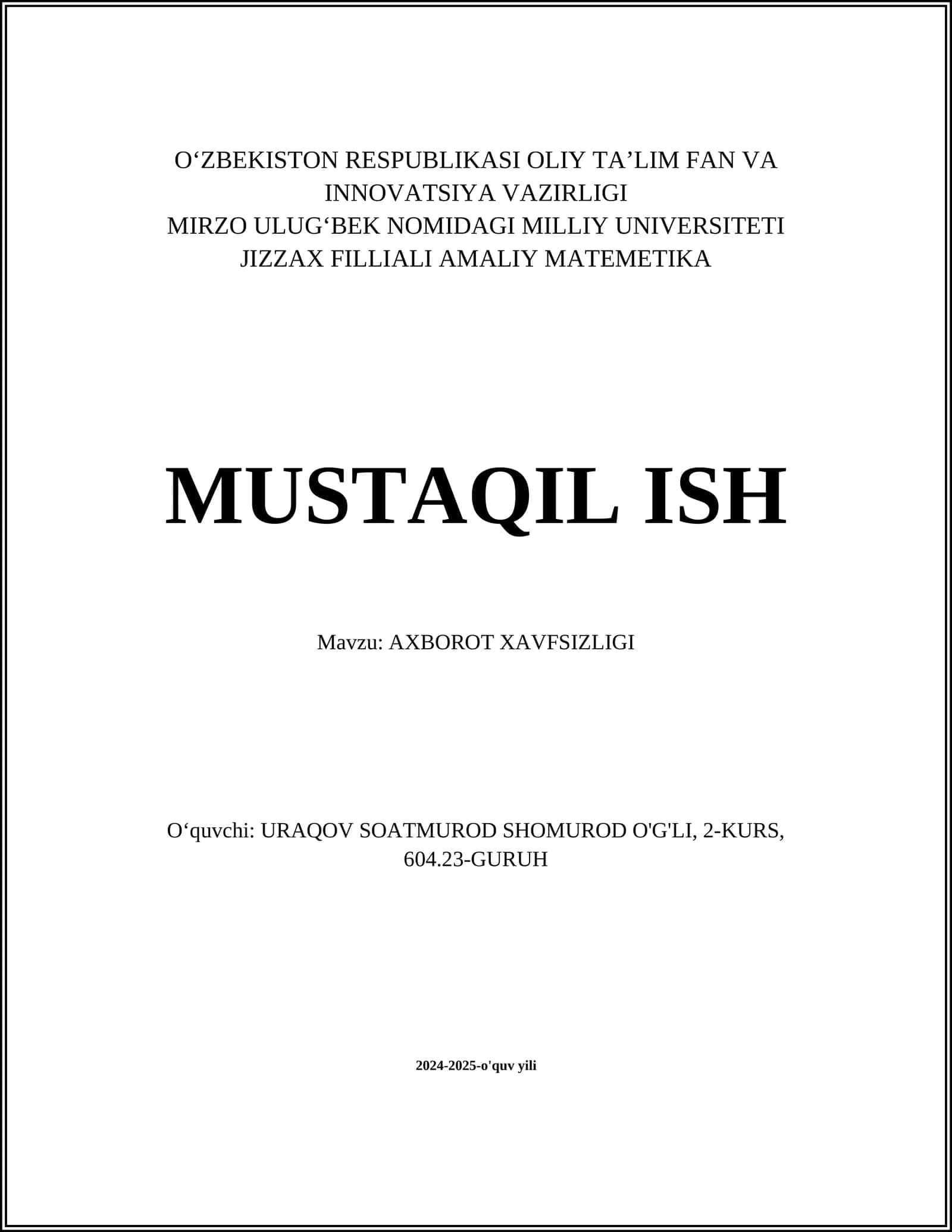 AXBOROT XAVFSIZLIGI