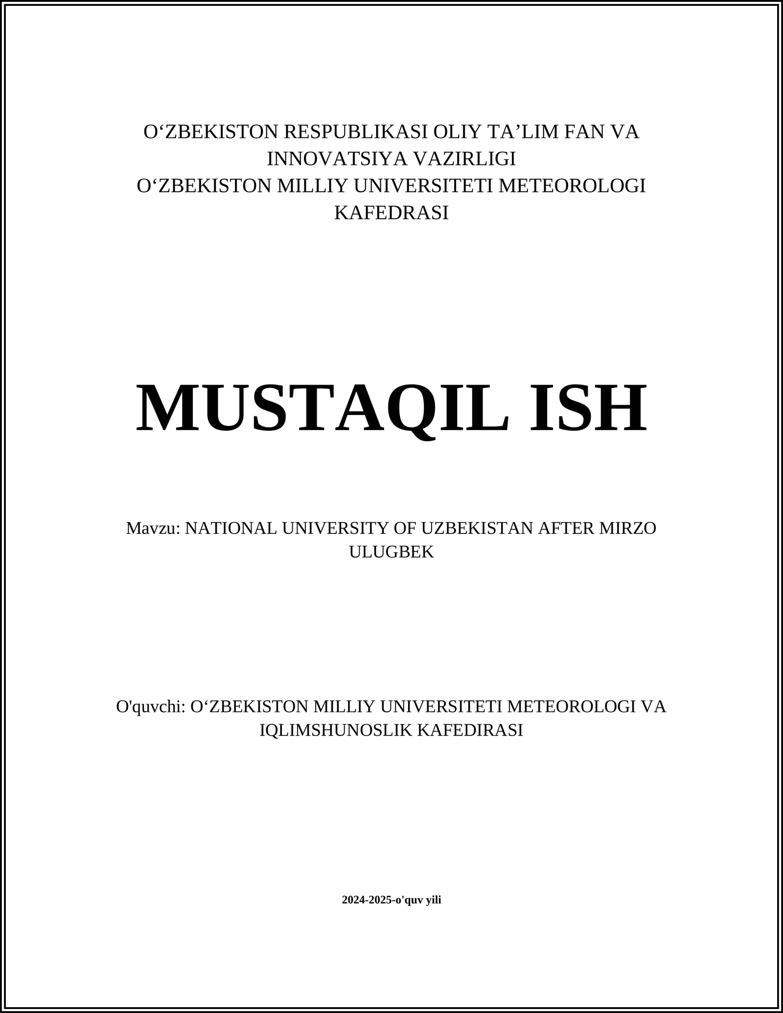 Mirzo Ulug'bek nomidagi O'zbekiston Milliy universiteti tarixi