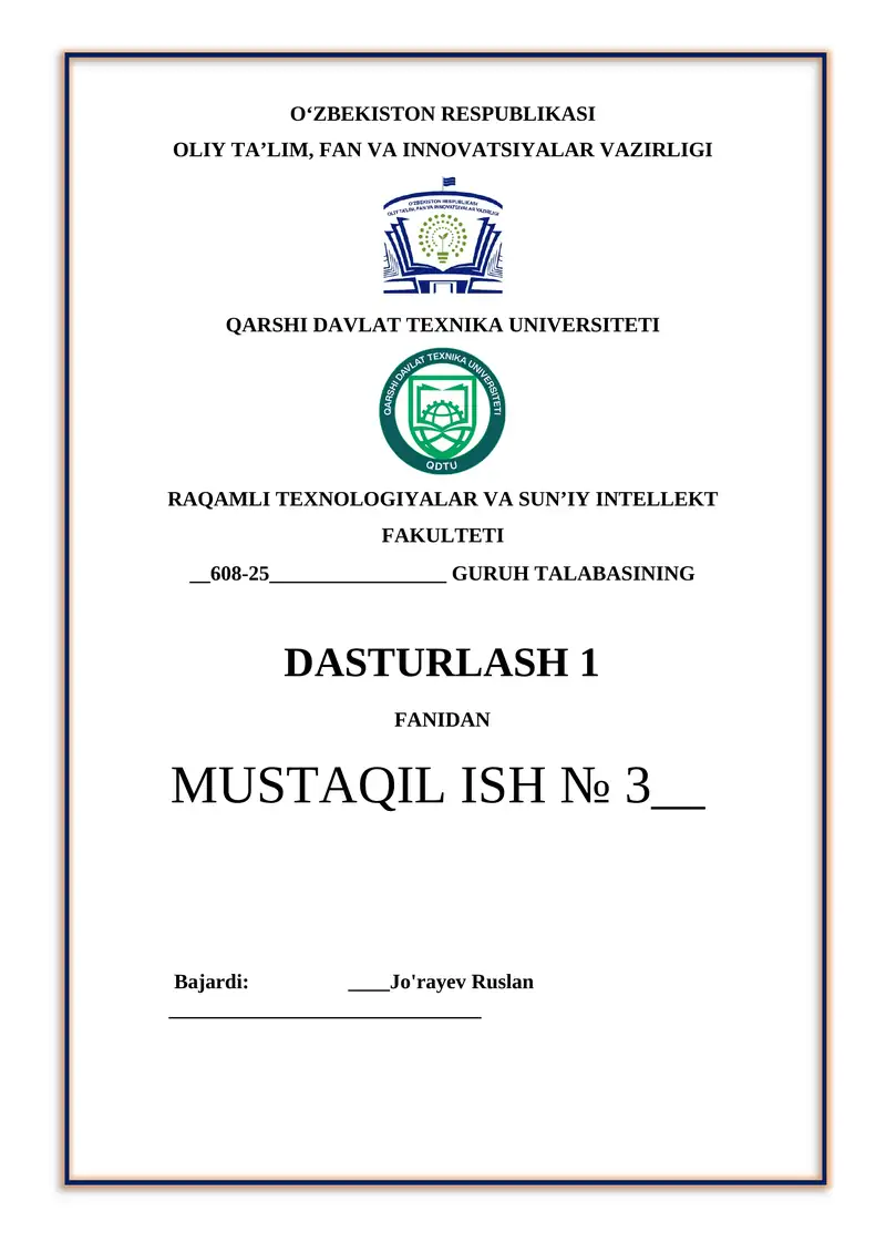 DASTURLASH 1