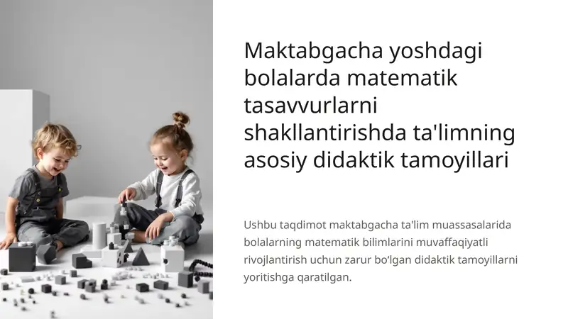 Maktabgacha yoshdagi bolalarda matematik tasavvurlarni shakllantirishda ta'limning asosiy didaktik tamoyillari