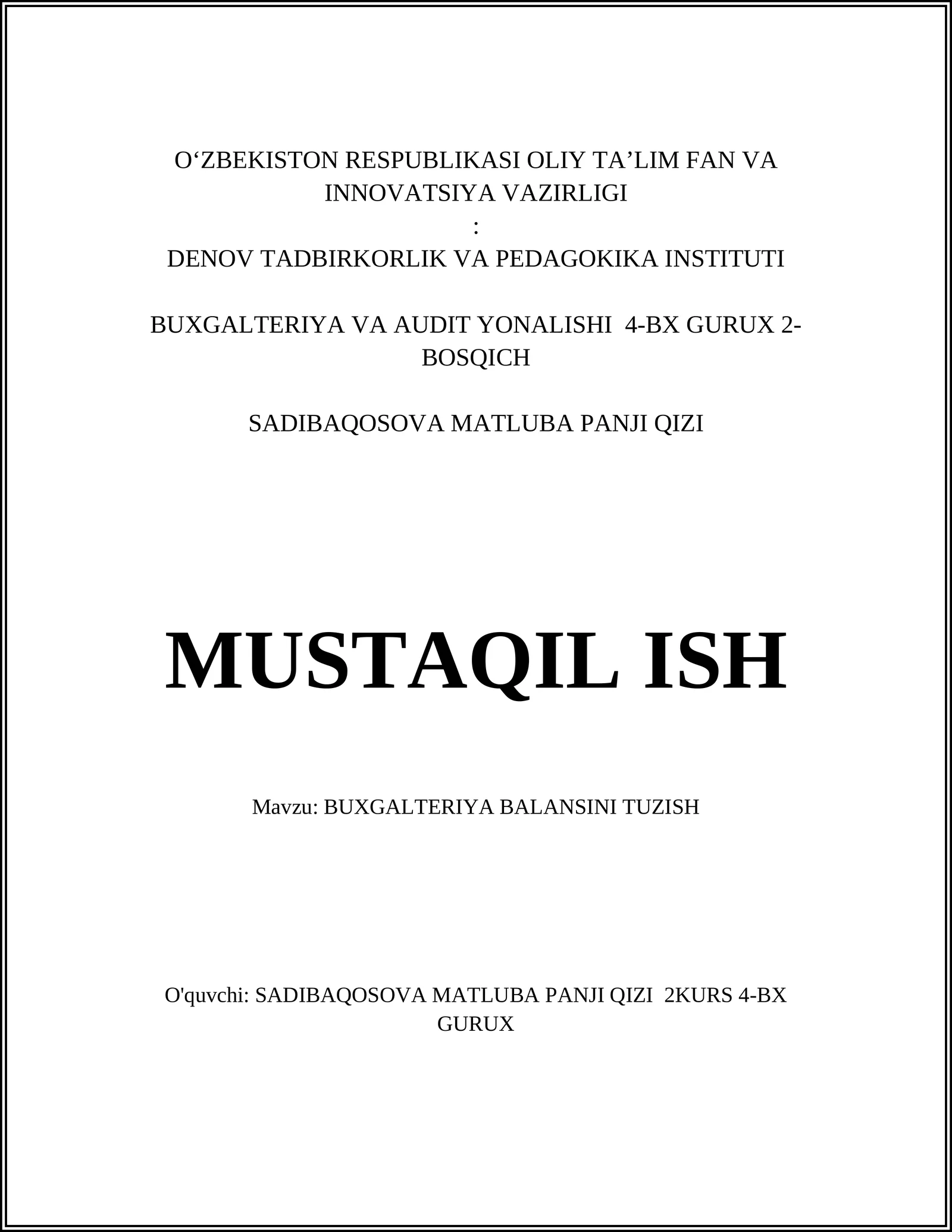 BUXGALTERIYA BALANSINI TUZISH