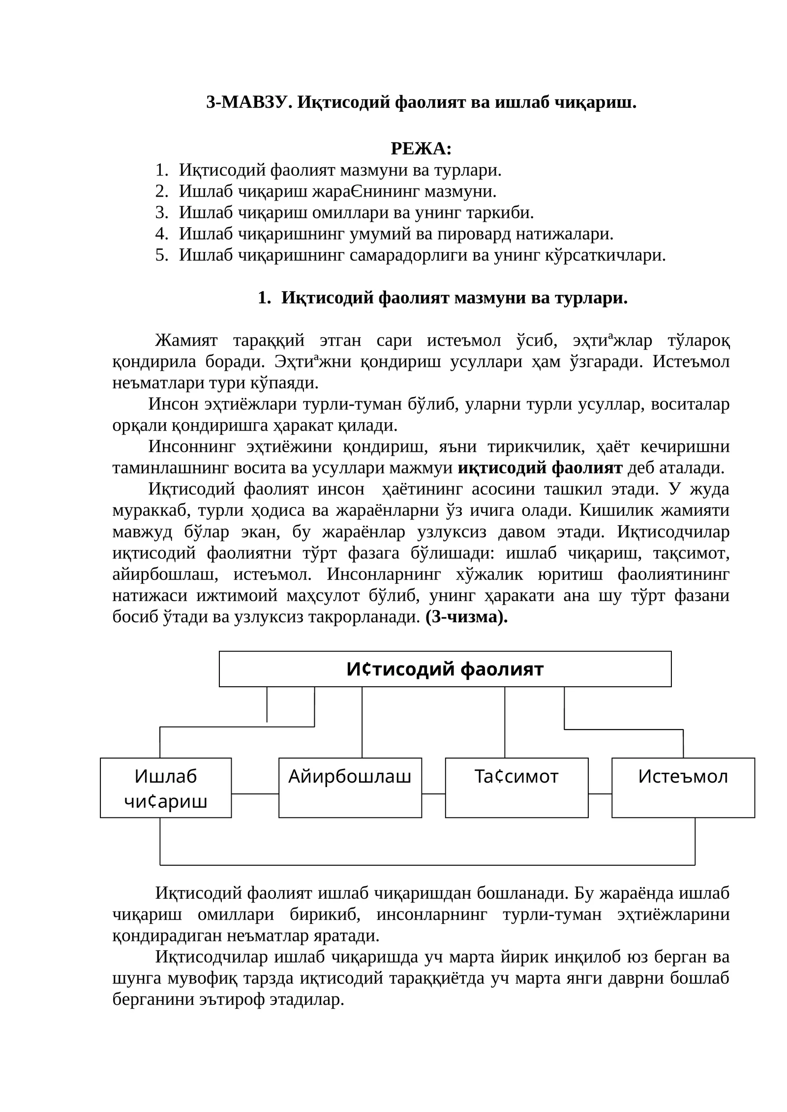 Иқтисодий фаолият ва ишлаб чиқариш