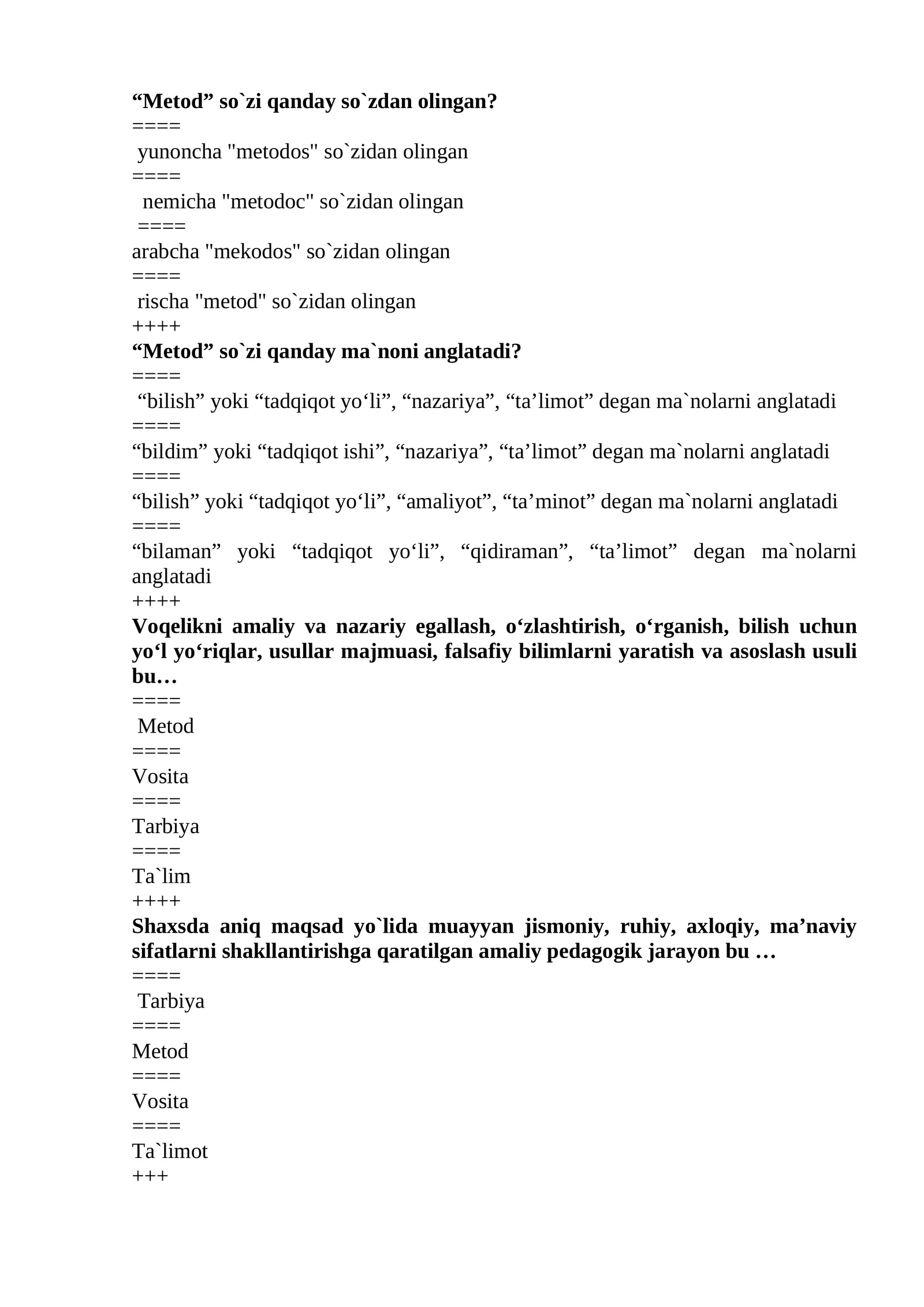 Xalq pedagogikasidan yakuniy testi