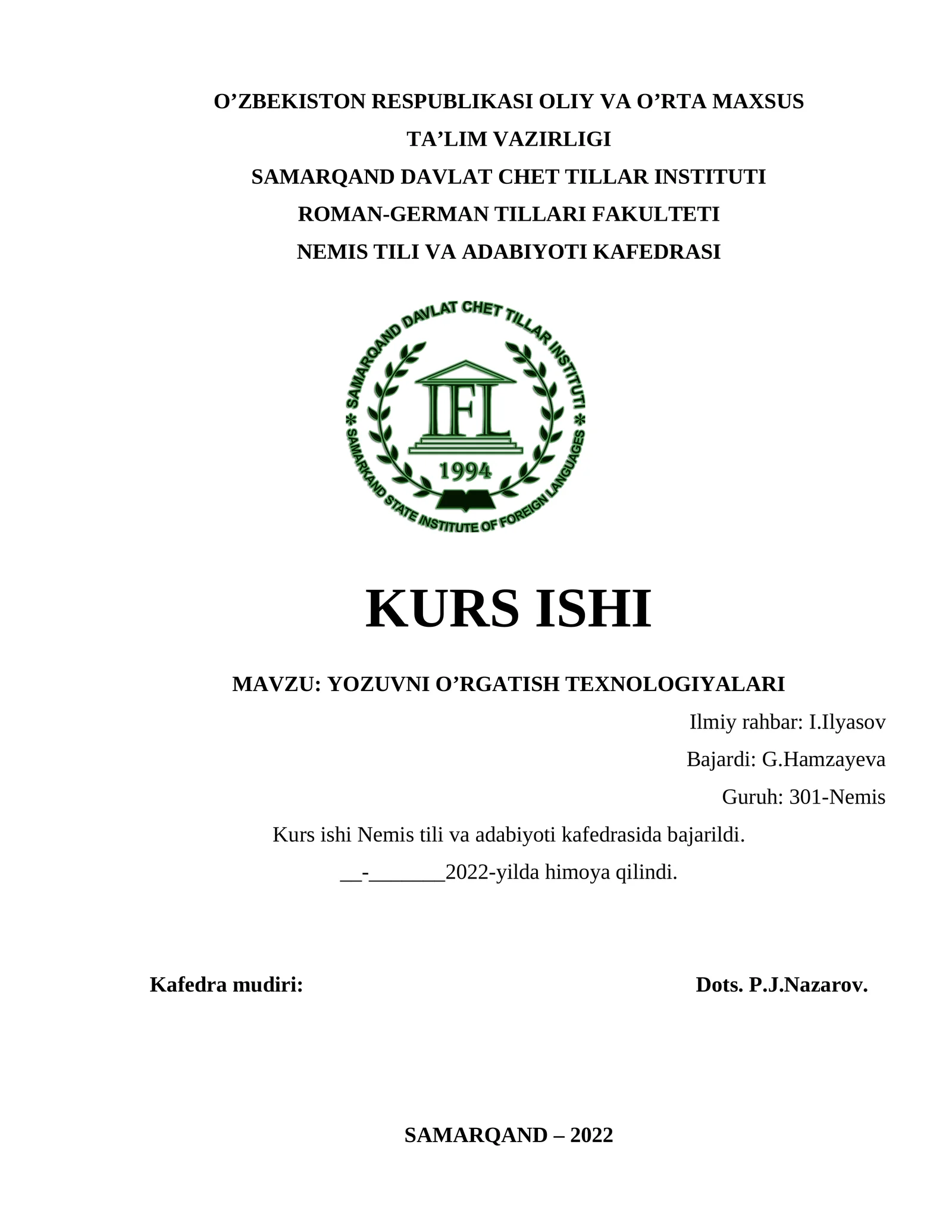 YOZUVNI O’RGATISH TEXNOLOGIYALARI