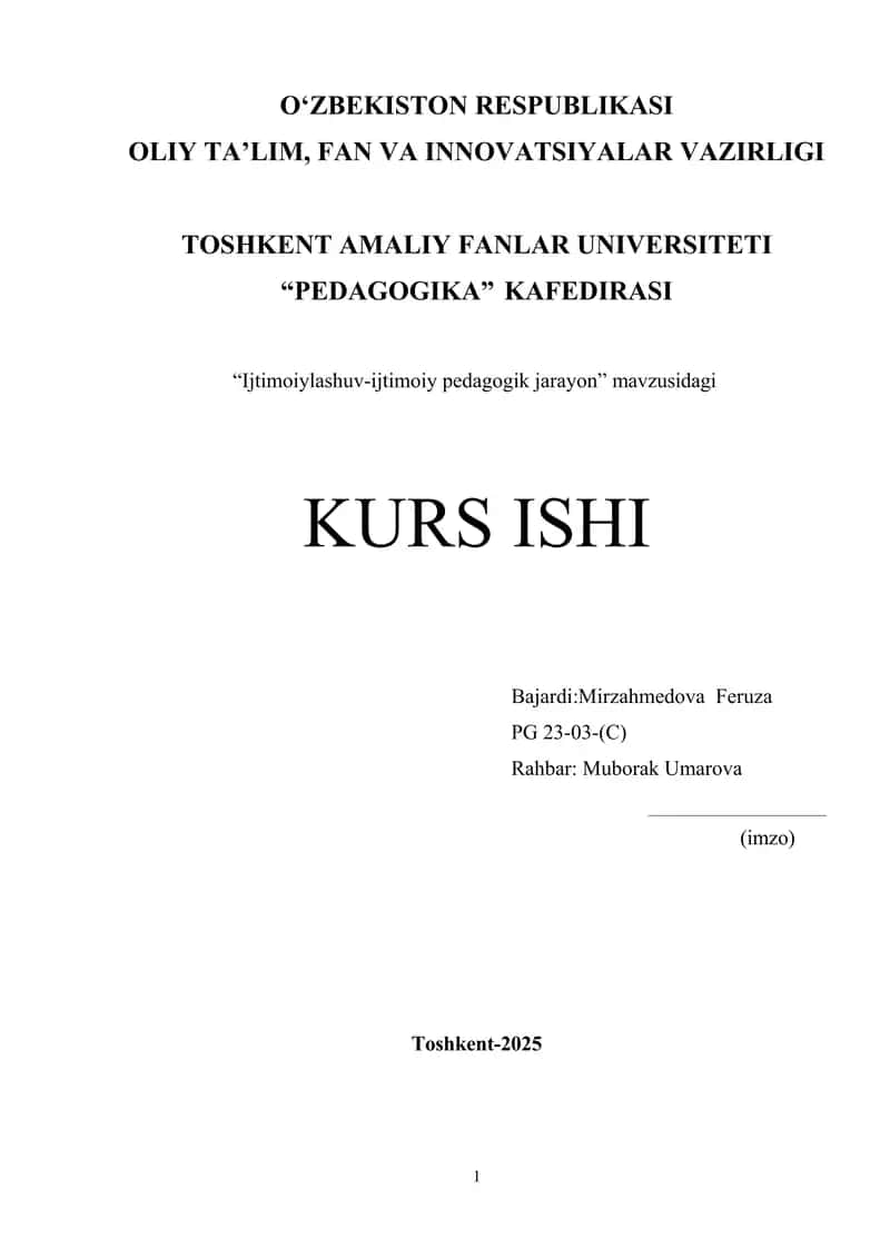 Ijtimoiylashuv-ijtimoiy pedagogik jarayon