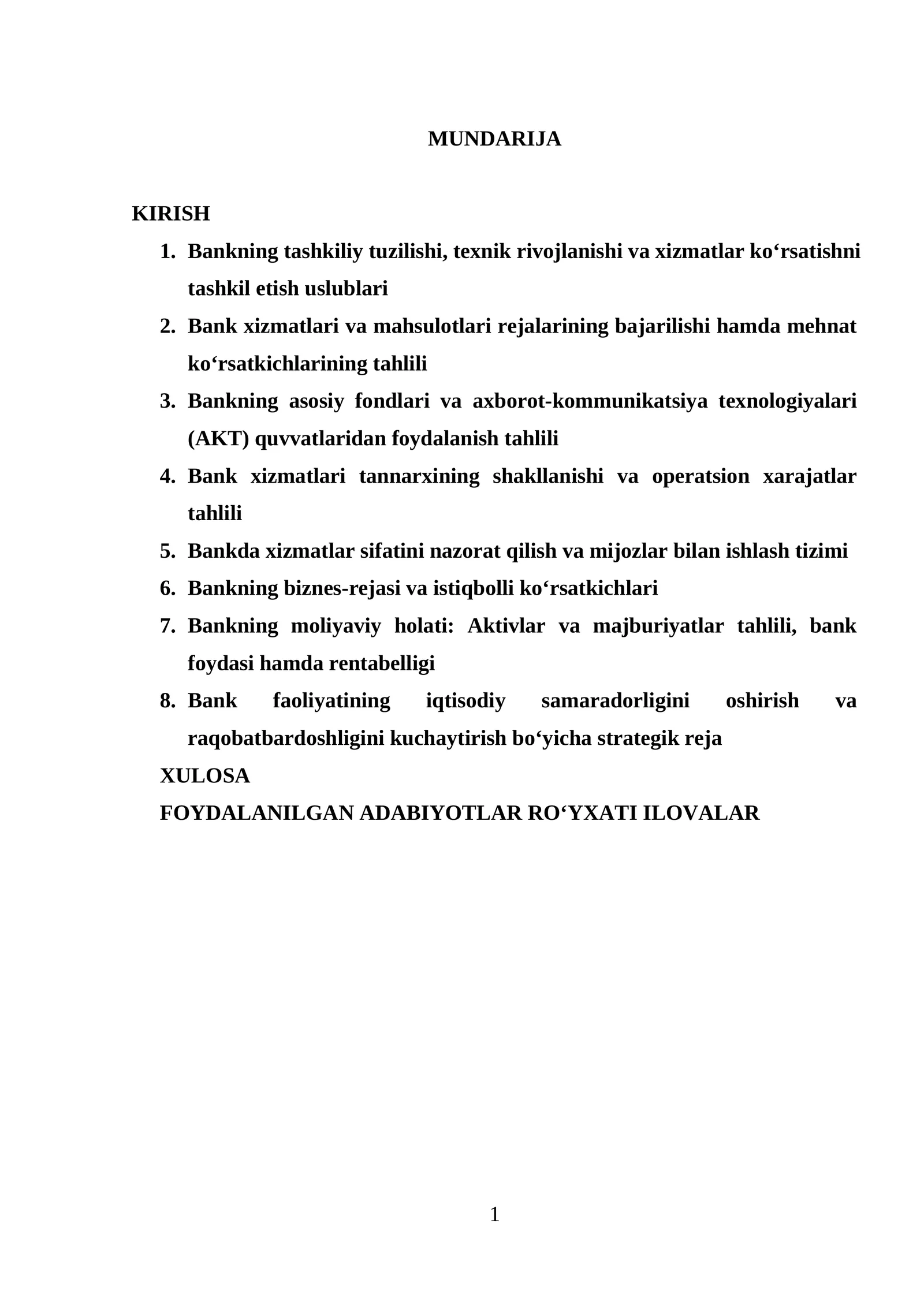 Bank xizmatlari va mahsulotlari