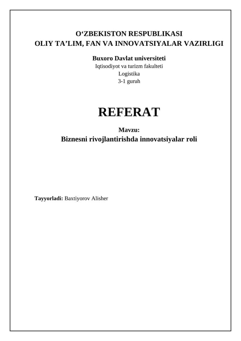 Biznesni rivojlantirishda innovatsiyalar roli
