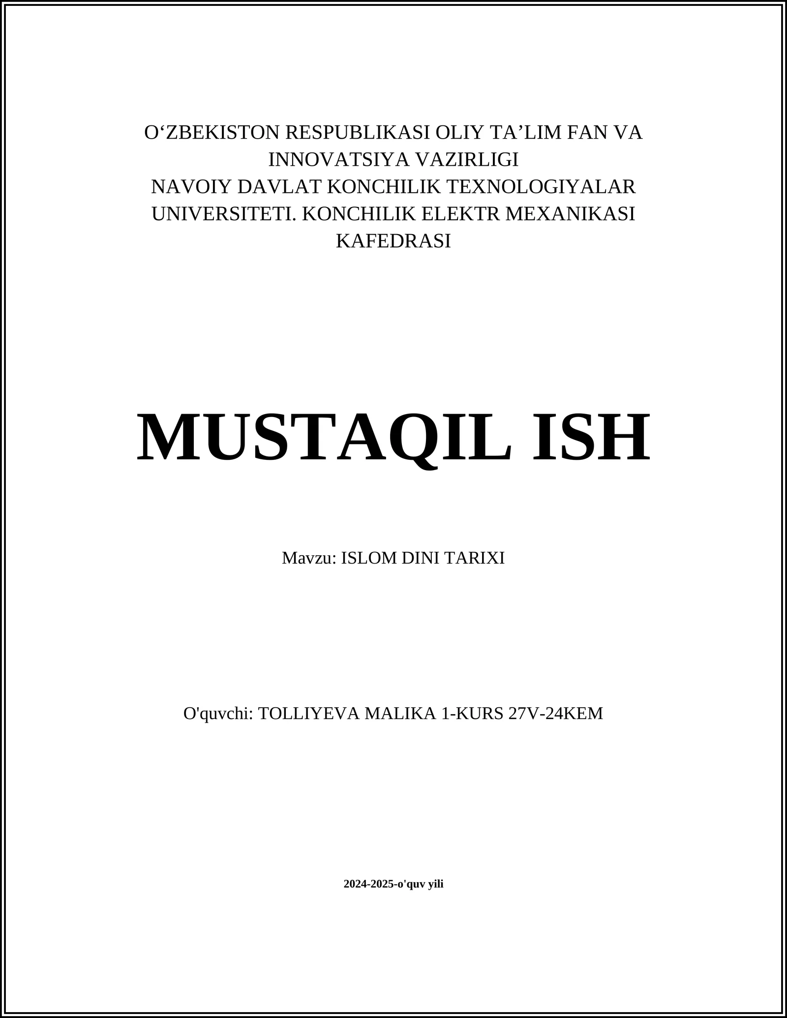 ISLOM DINI TARIXI