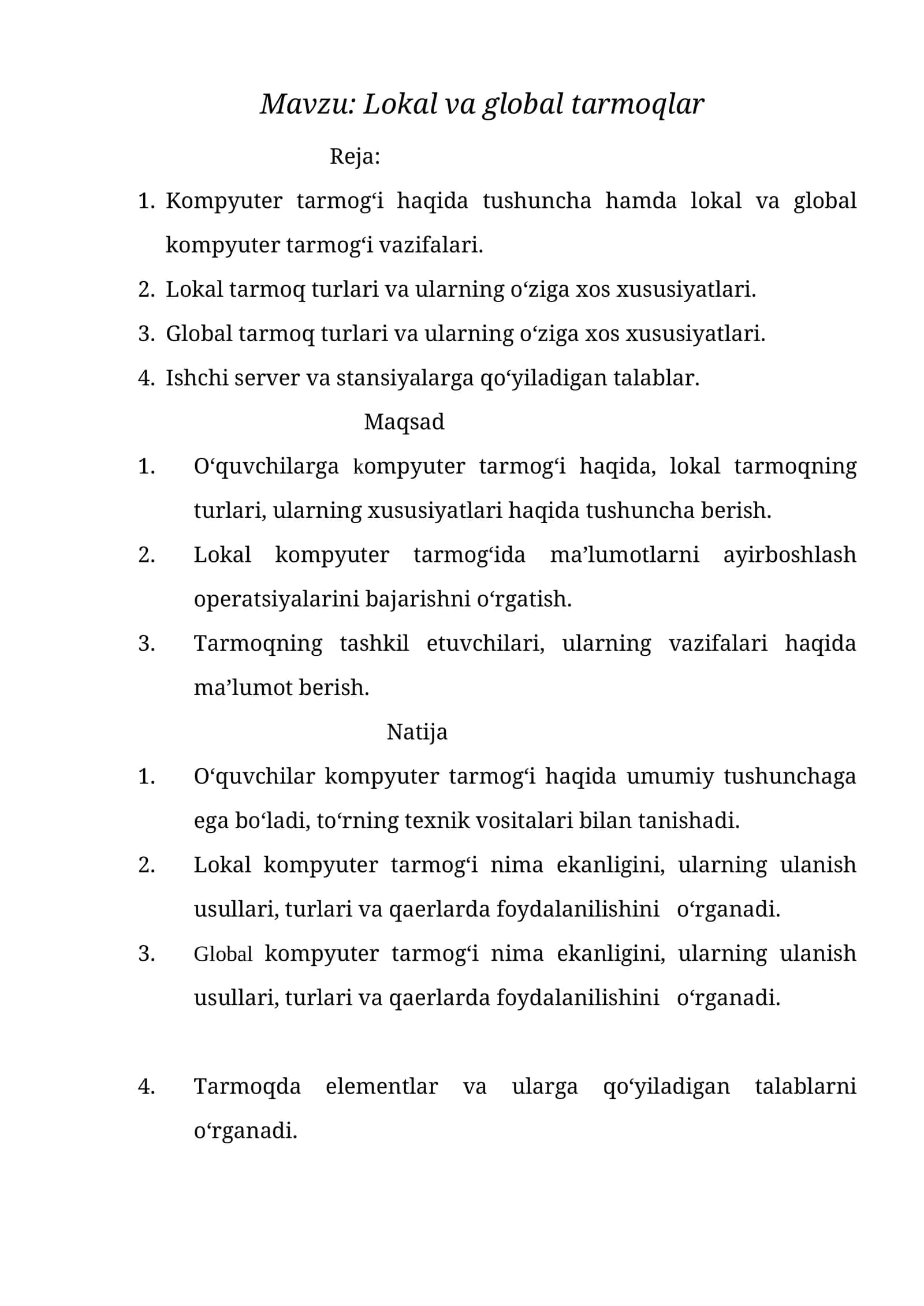 Lokal va global tarmoqlar