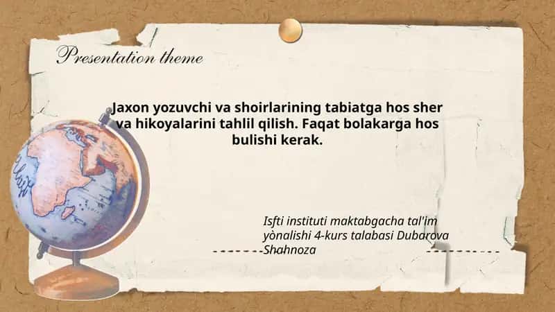 Jaxon yozuvchi va shoirlarining tabiatga hos sher va hikoyalarini tahlil qilish