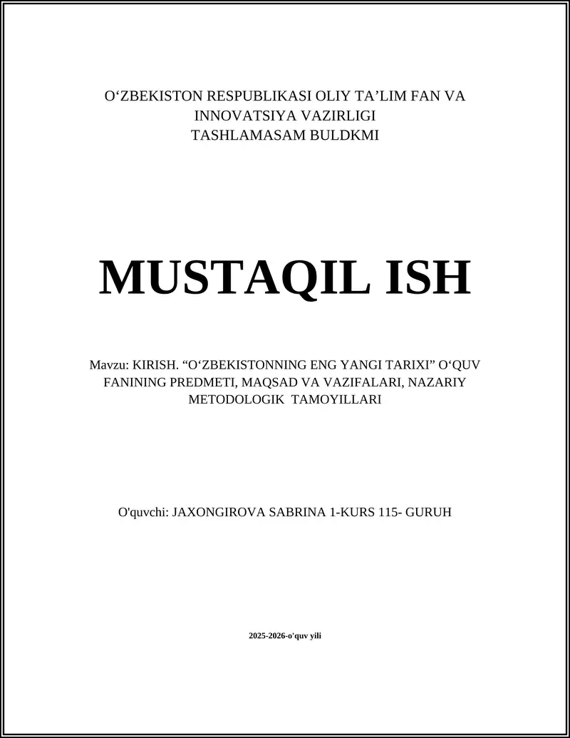 O‘zbekistonning eng yangi tarixi