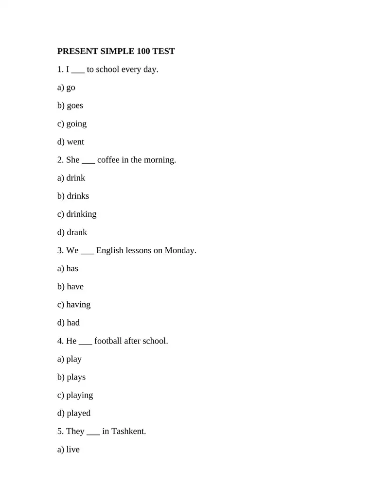 PRESENT SIMPLE 100 TEST
