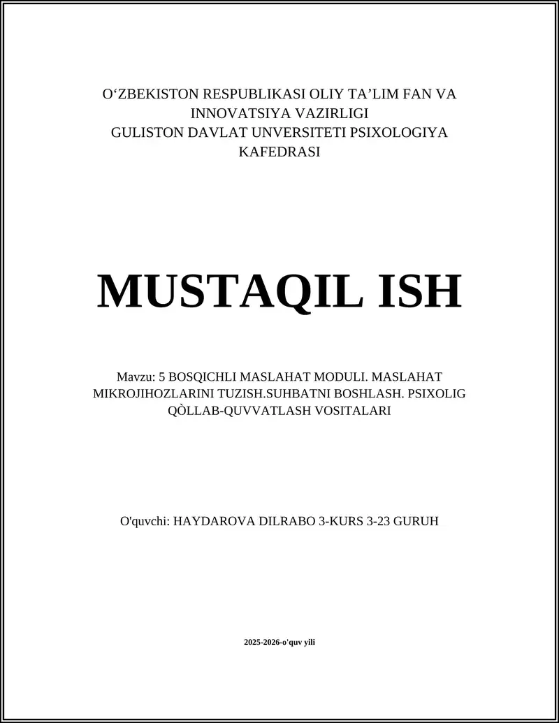 5 bosqichli maslahat moduli