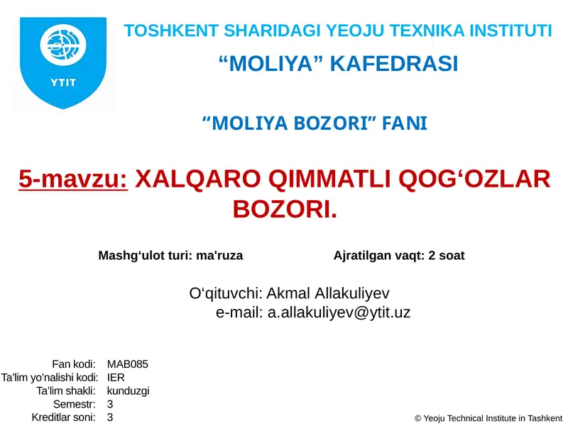 MOLIYA BOZORI