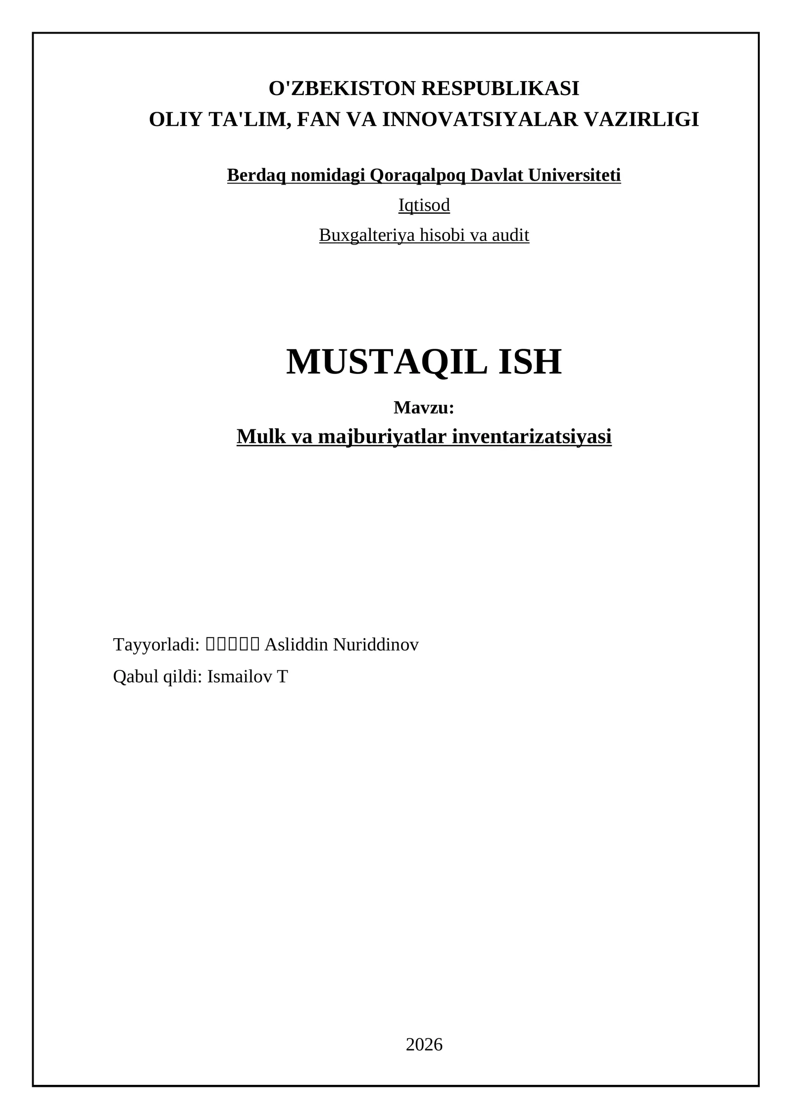 Mulk va majburiyatlar inventarizatsiyasi