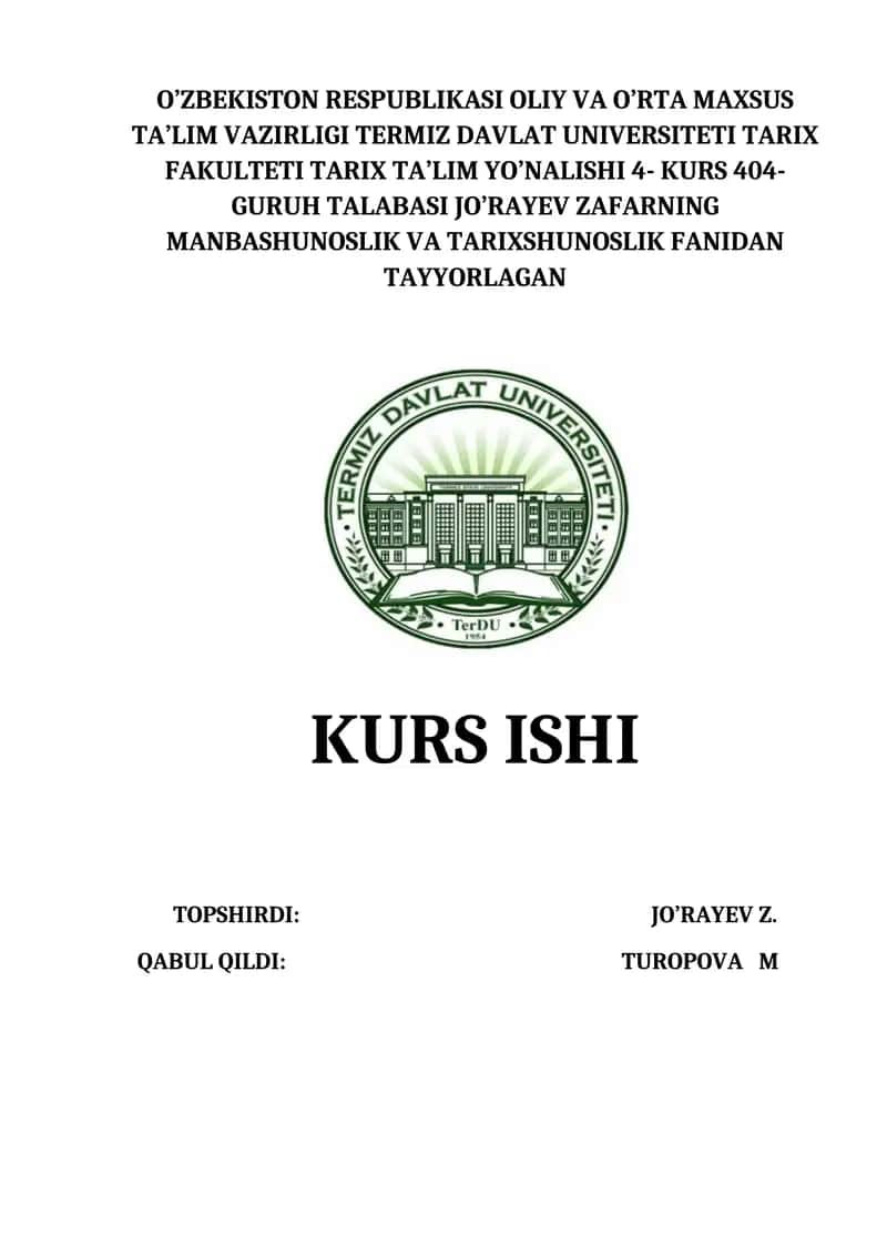 V.V.BARTOLDNING TARIXIY ASARLAR AHAMIYATI