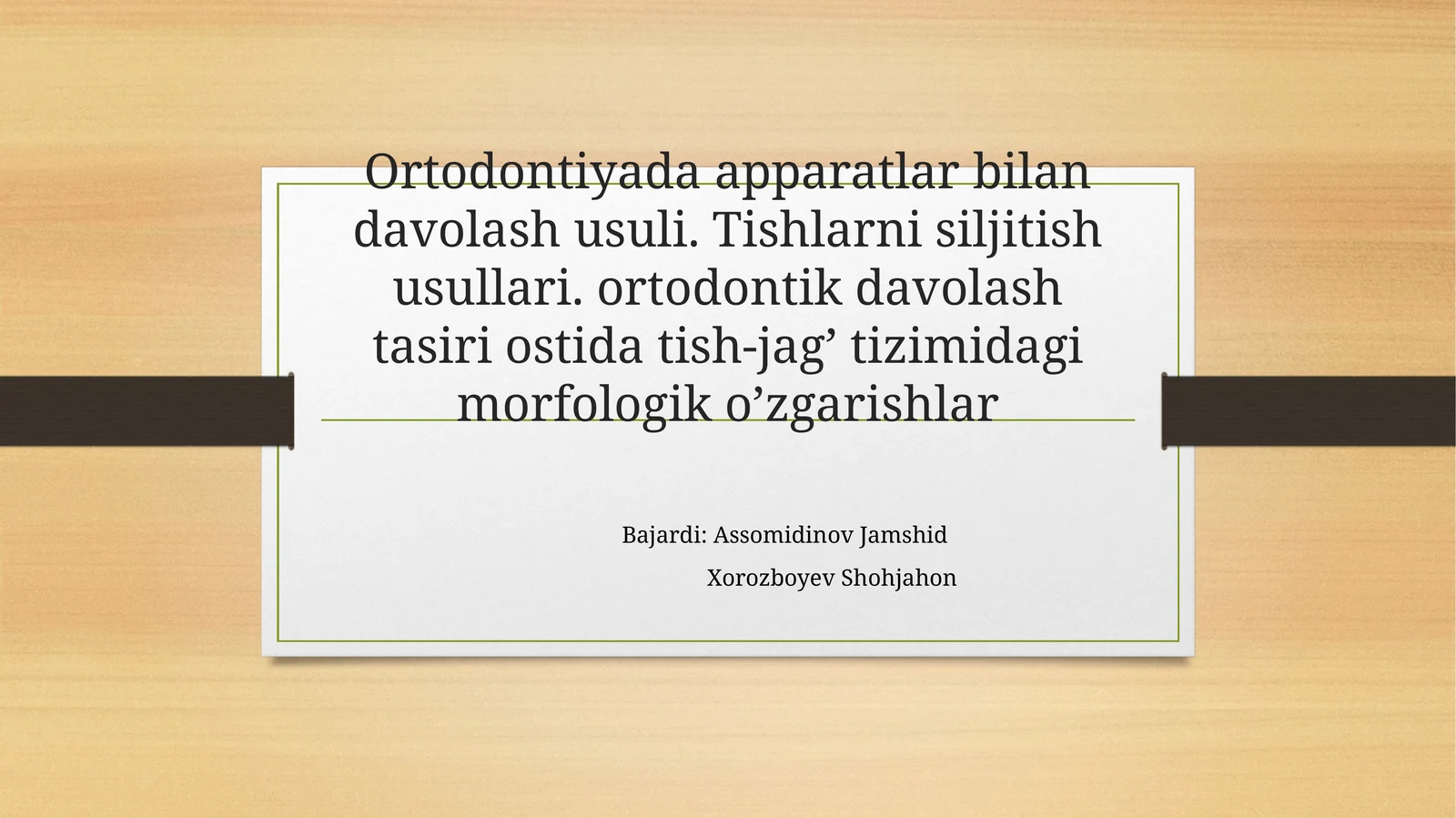 Ortodontiyada apparatlar bilan davolash usuli. Tishlarni siljitish usullari. ortodontik davolash ta'siri ostida tish-jag' tizimidagi morfologik o'zgarishlar