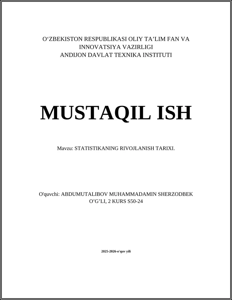 STATISTIKANING RIVOJLANISH TARIXI