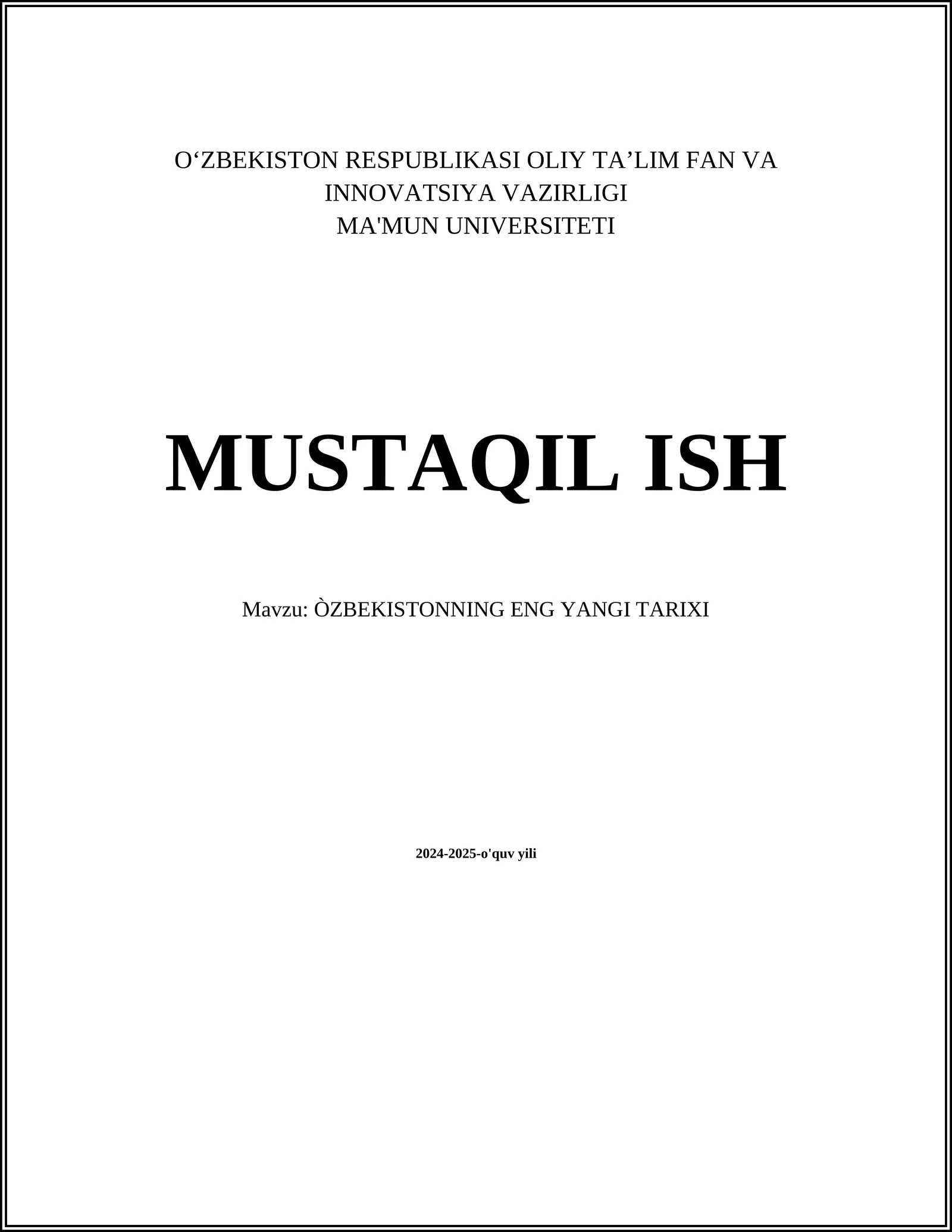 ÒZBEKISTONNING ENG YANGI TARIXI