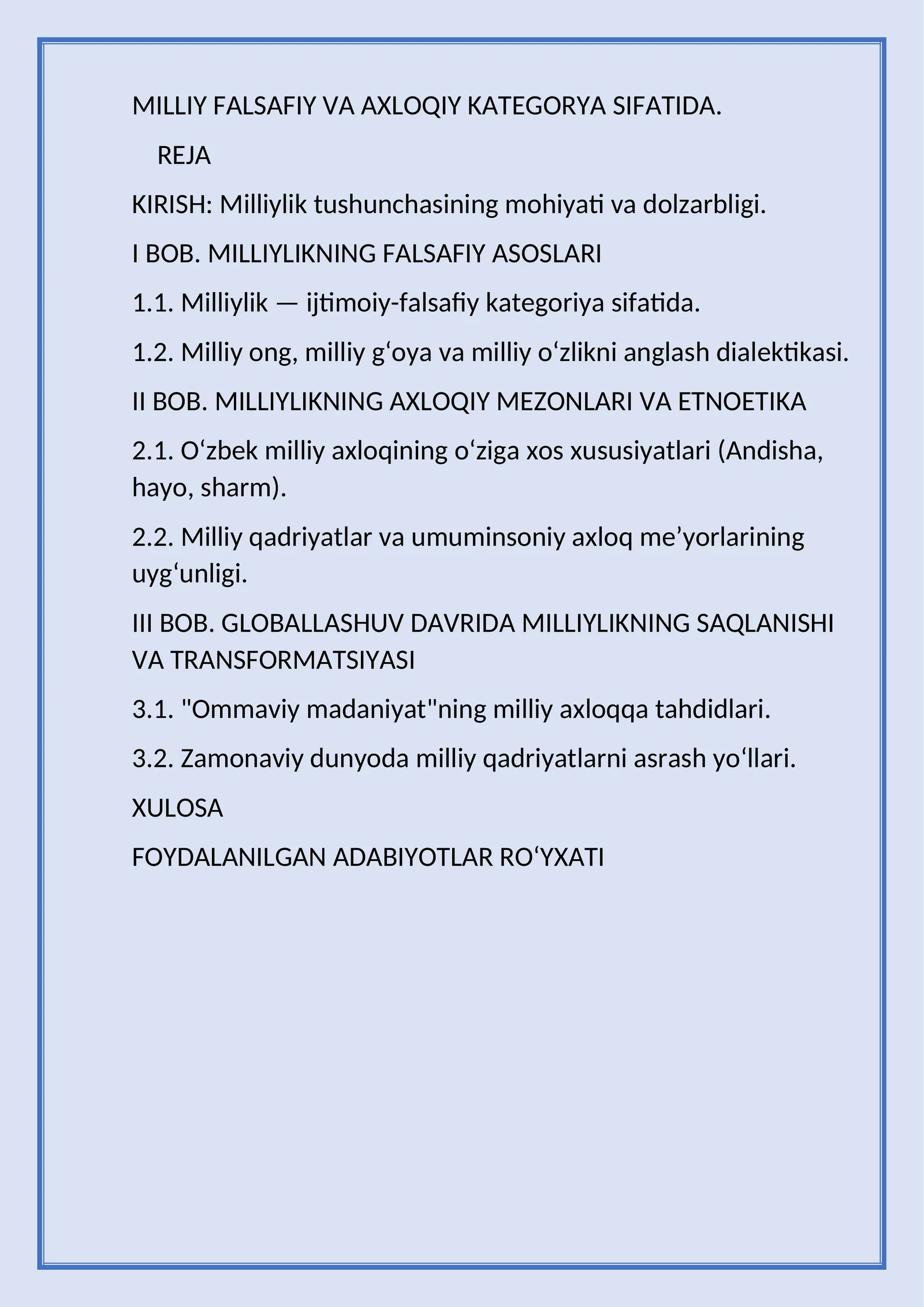 milliy goya falsafiy fan sifatida