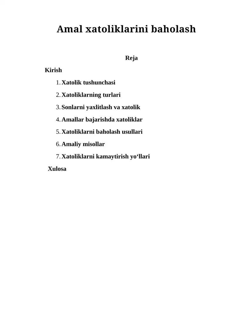 Amal xatoliklarini baholash