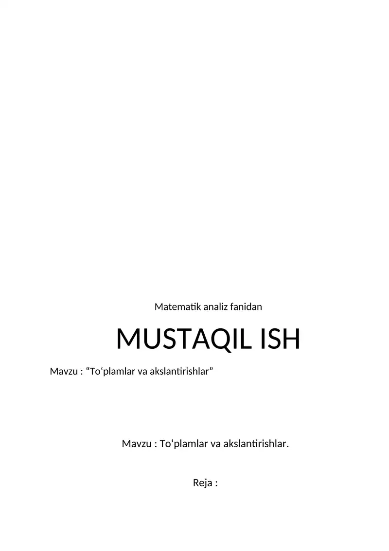 Matematik analiz fanidan