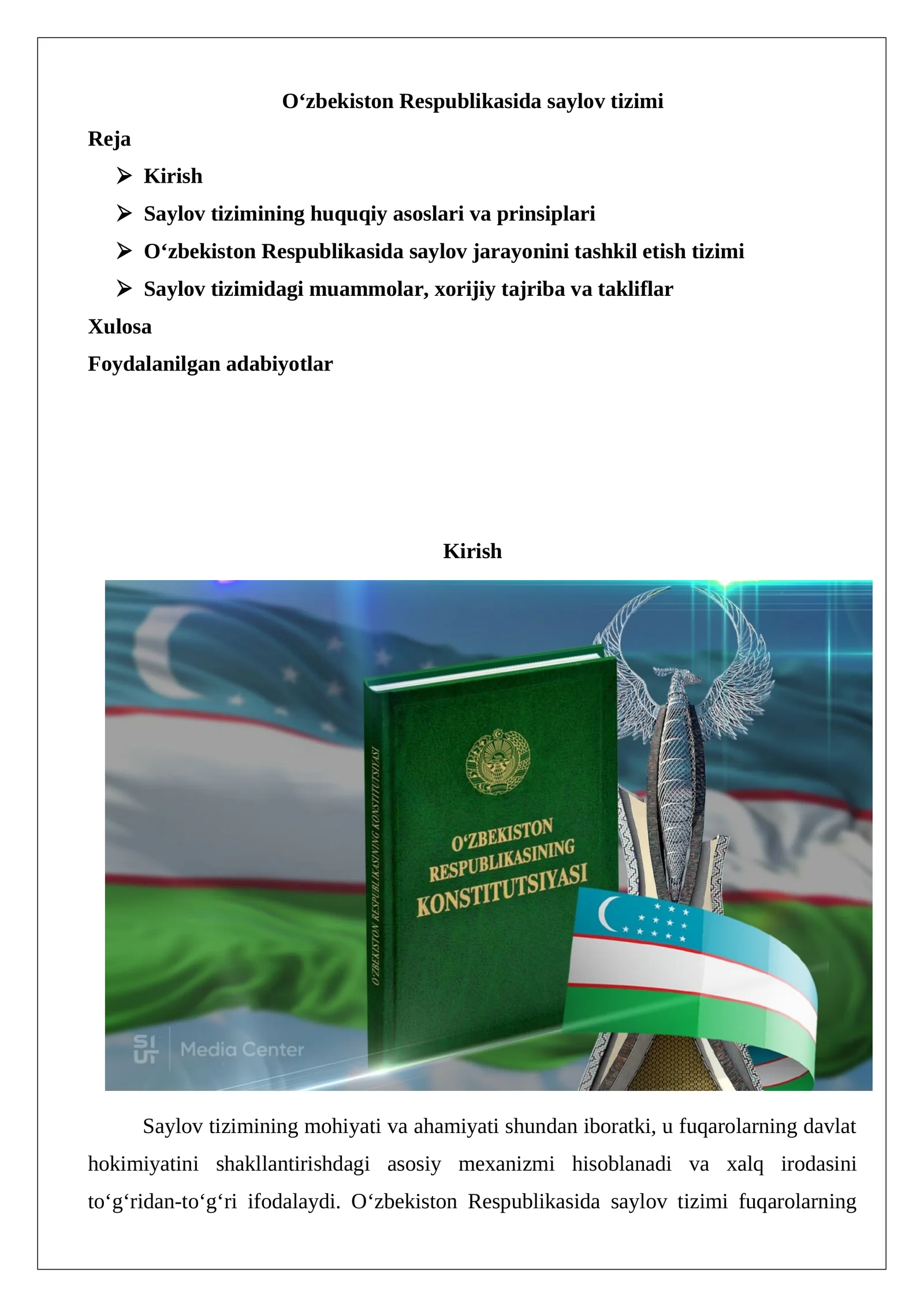 O‘zbekiston Respublikasida saylov tizimi