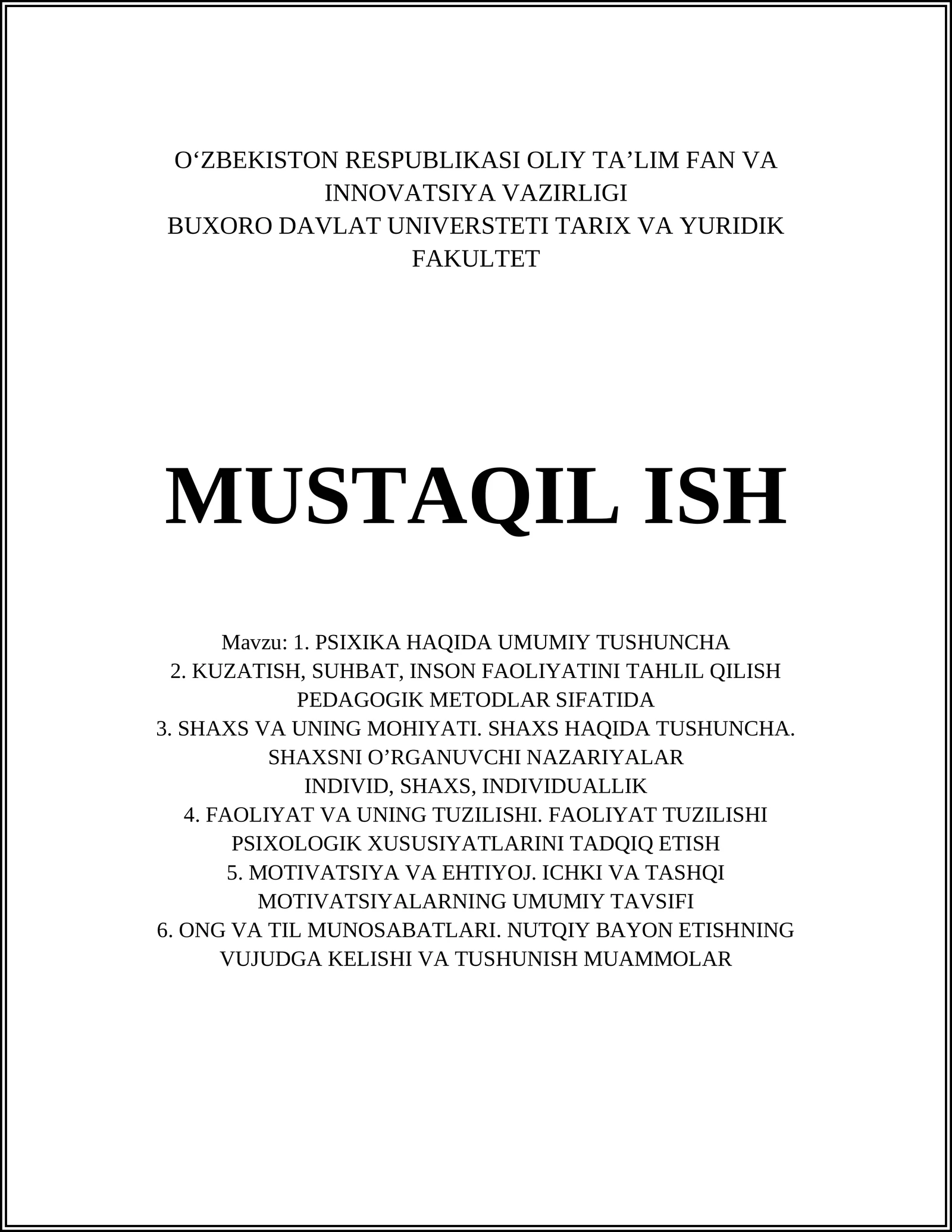 PSIXIKA HAQIDA UMUMIY TUSHUNCHA