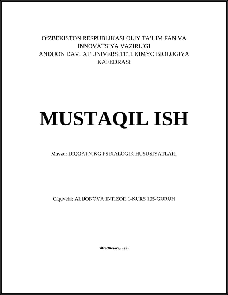 DIQQATNING PSIXOLOGIK HUSUSIYATLARI