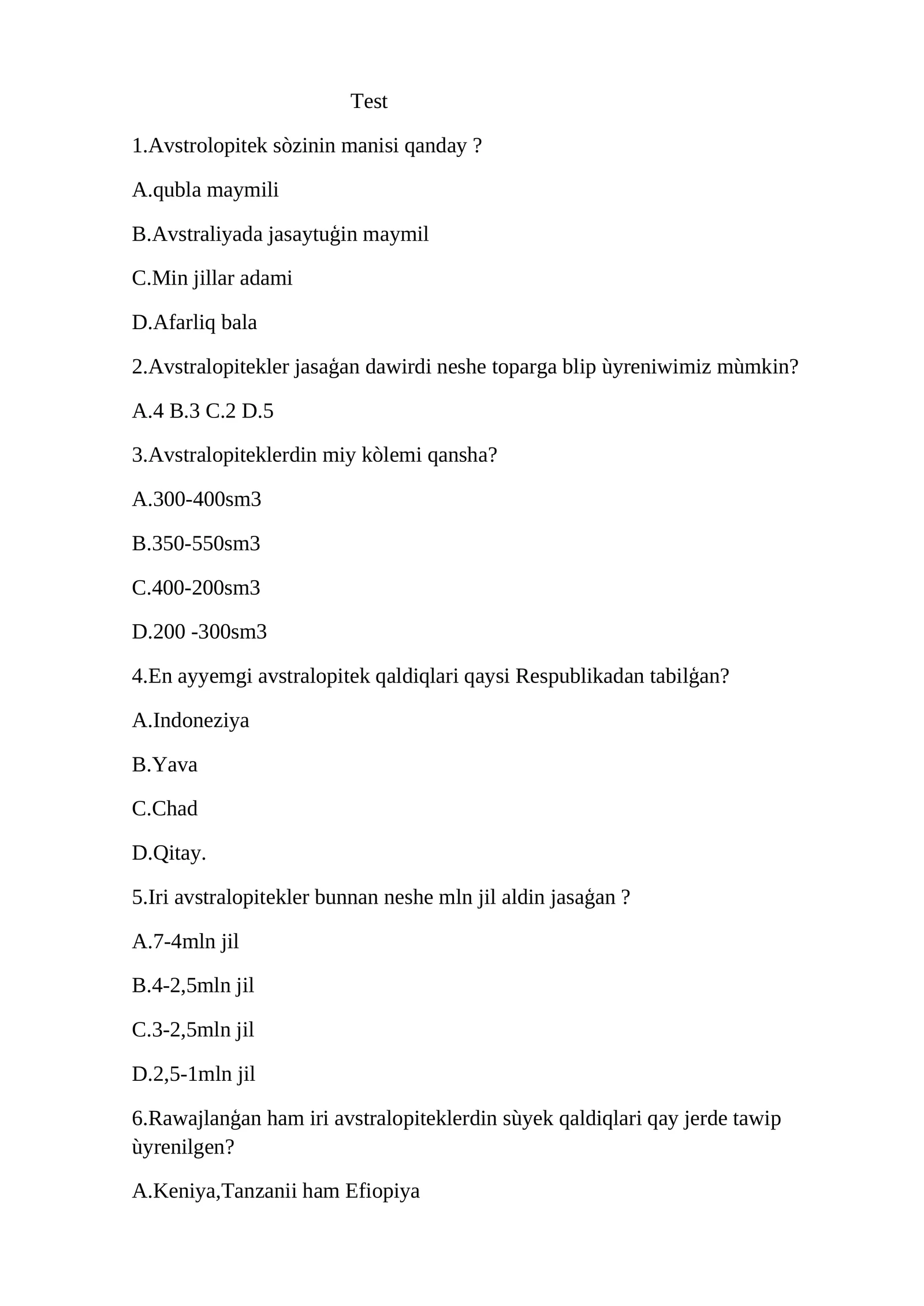 Avstrolopiteklar Toldirgan Test