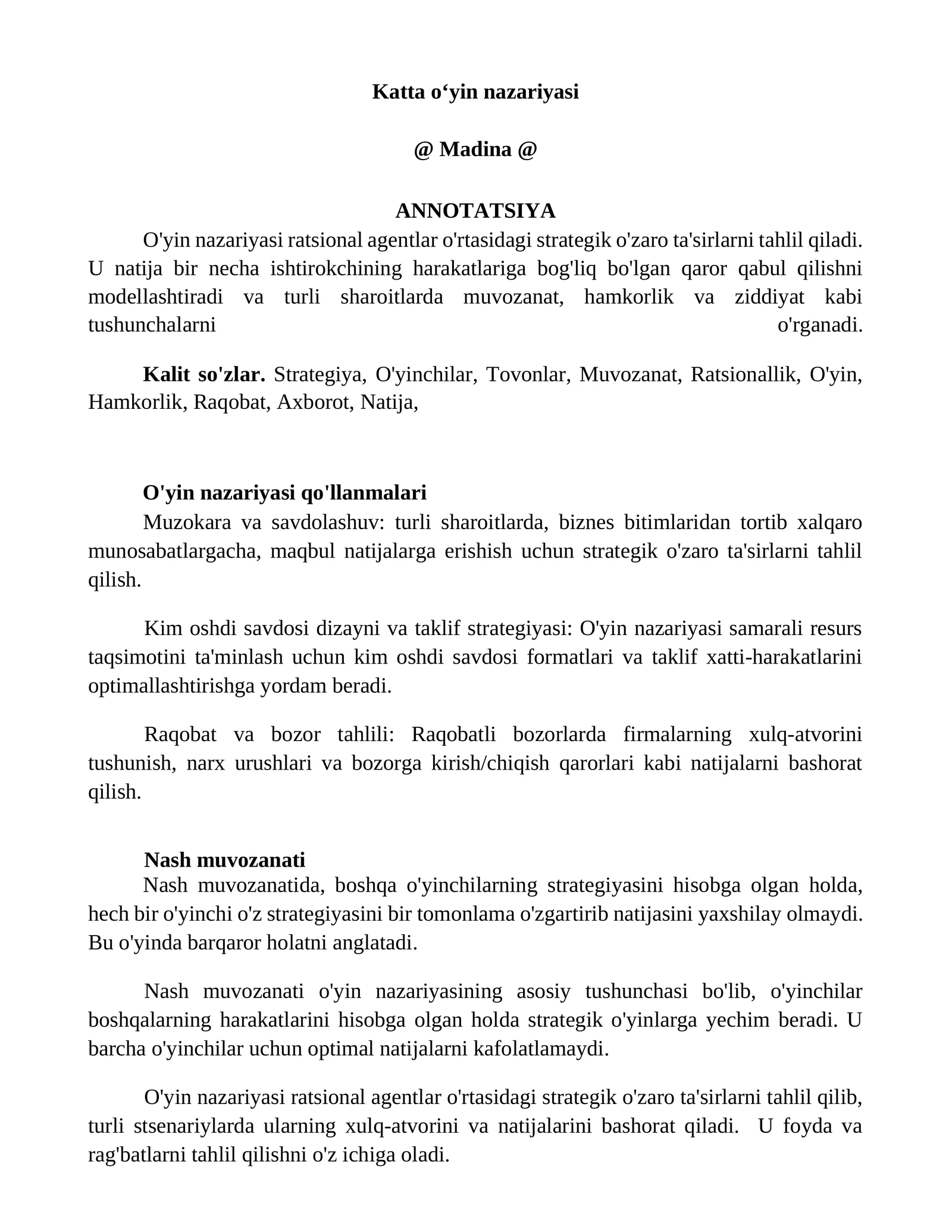 Katta oʻyin nazariyasi