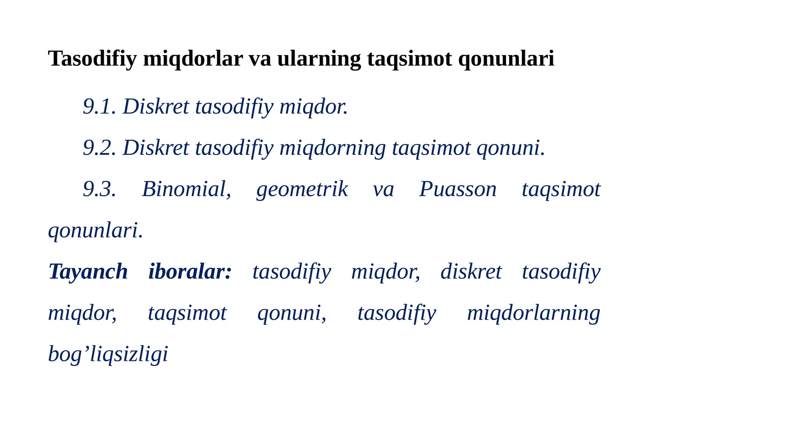 Tasodifiy miqdorlar va ularning taqsimot qonunlari