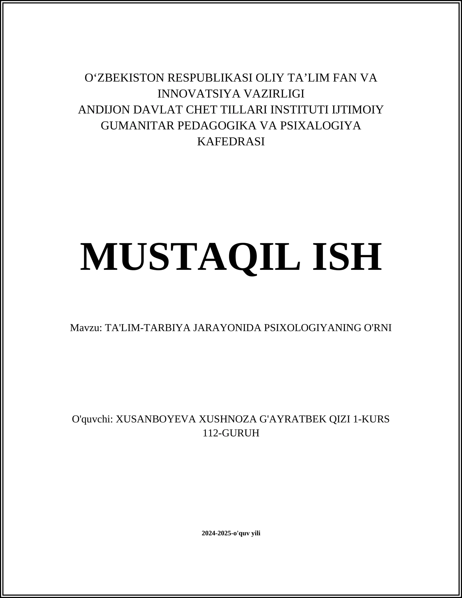 TA'LIM-TARBIYADA PSIXOLOGIYANING O'RNI