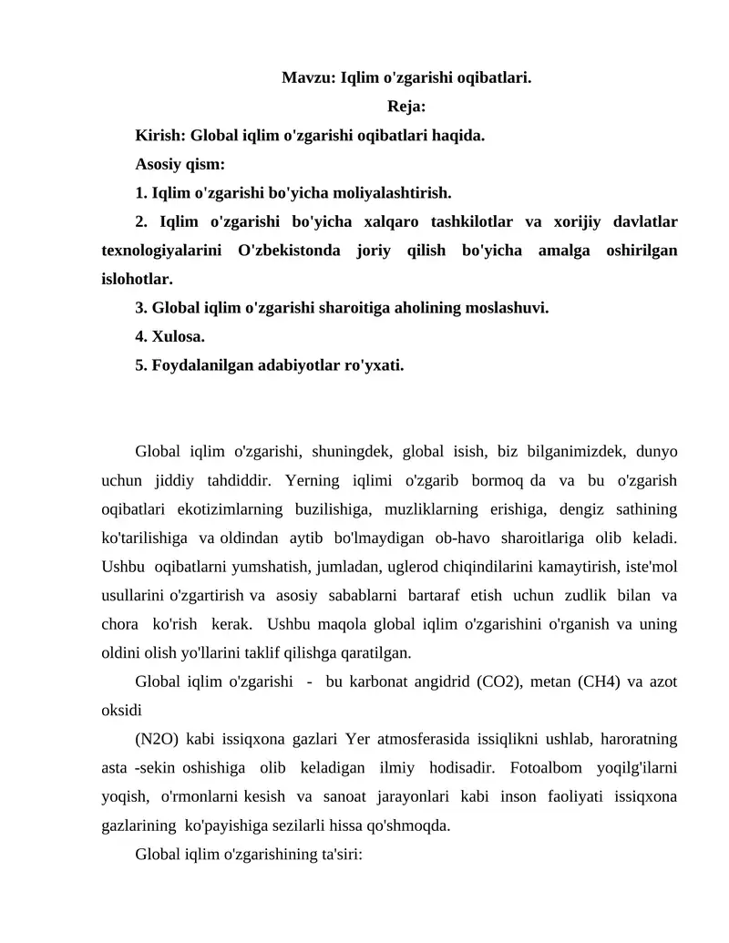 Iqlim o'zgarishi oqibatlari