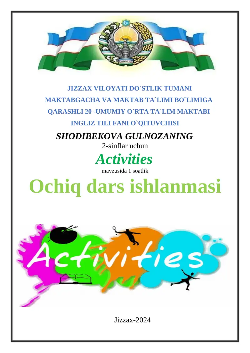 Activities for 2nd grade English class
