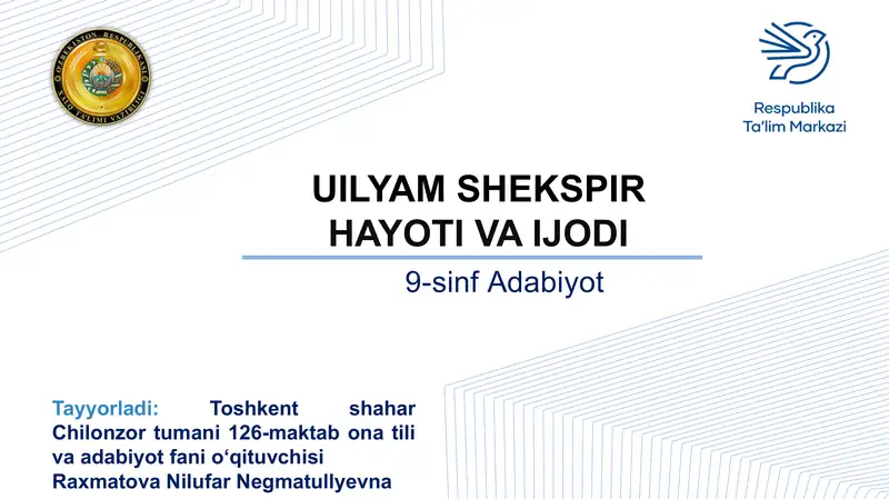 UILYAM SHЕKSPIR HAYOTI VA IJODI