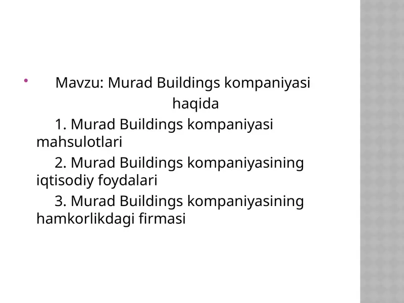 Murad Buildings kompaniyasi haqida
