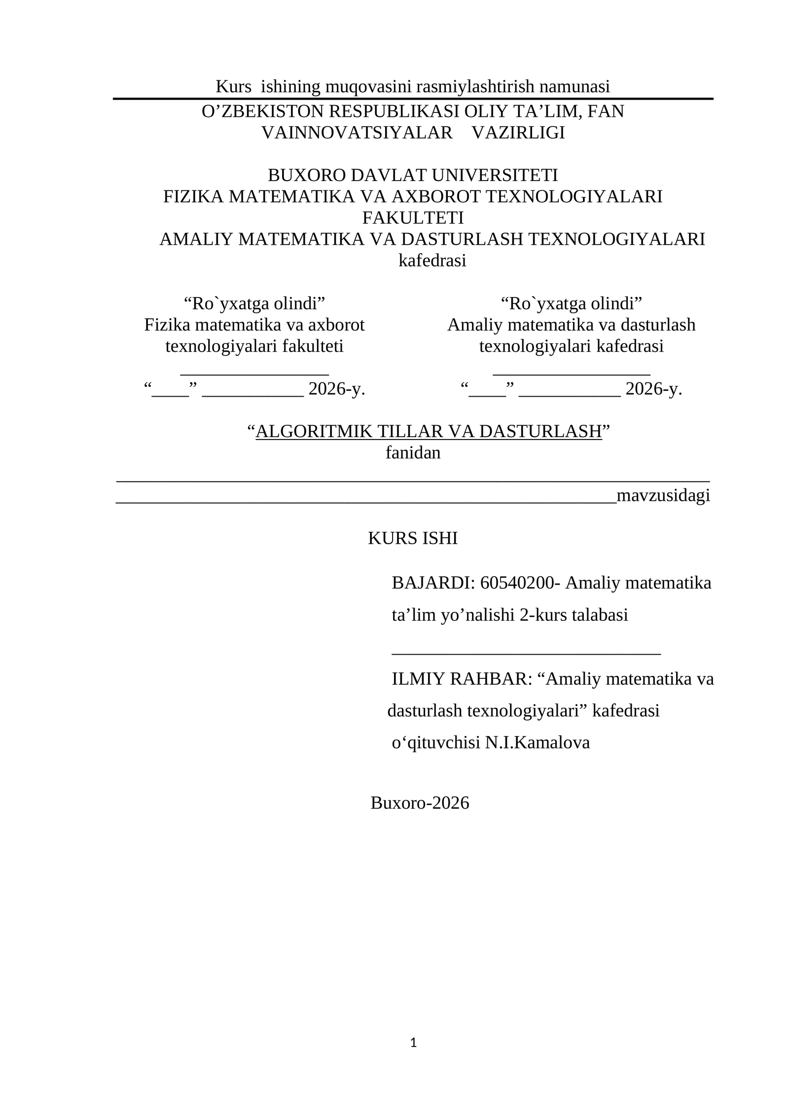 ALGORITMIK TILLAR VA DASTURLASH KURS ISHI