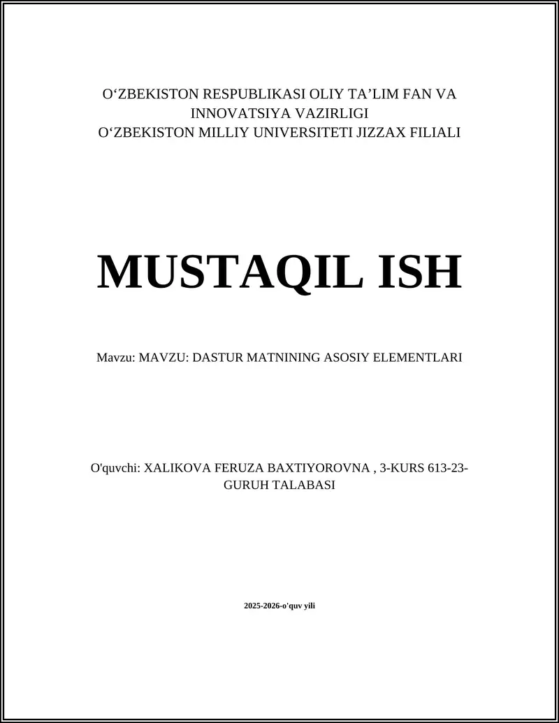 Dastur matnining asosiy elementlari