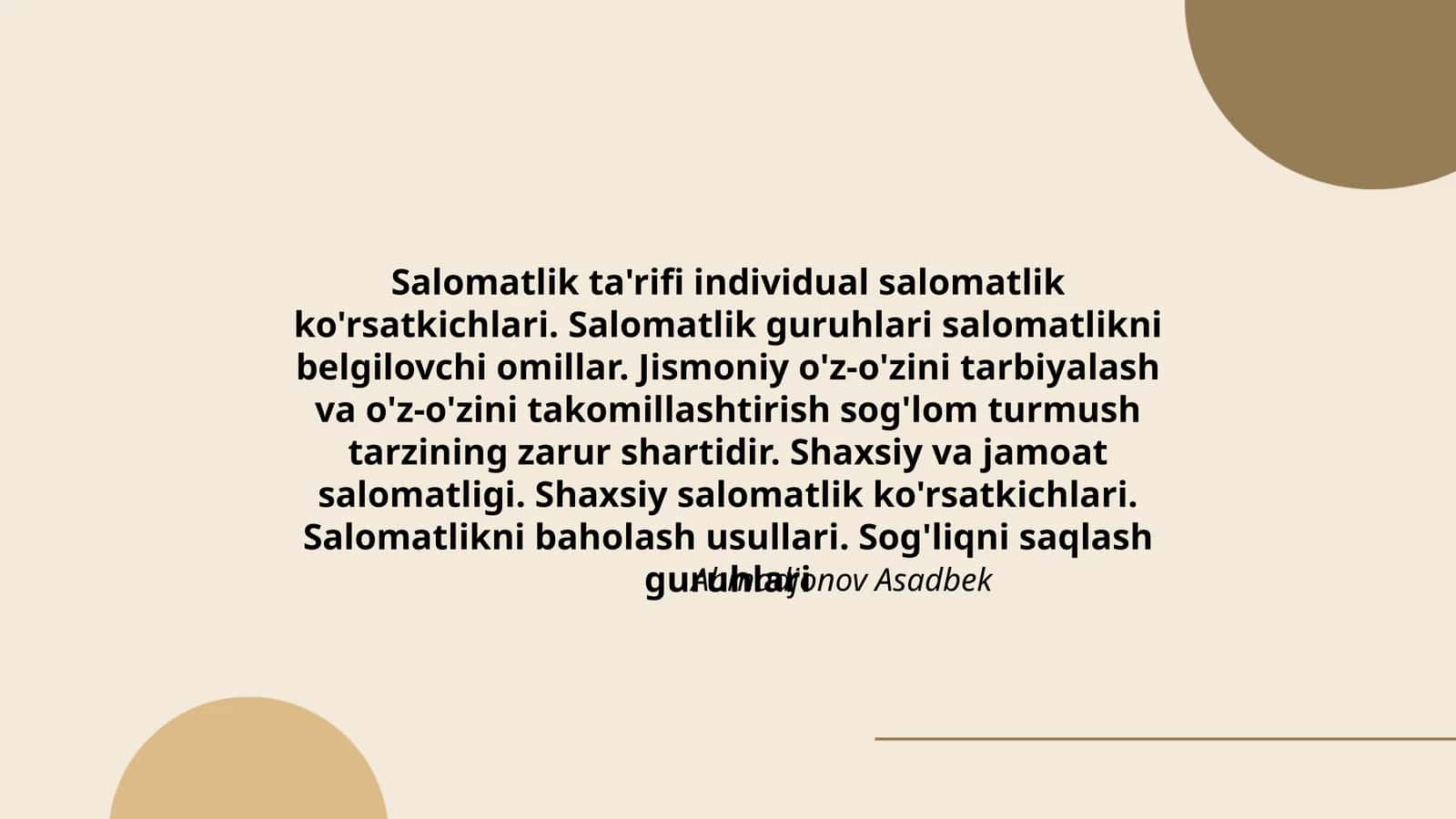 Salomatlik ta'rifi individual salomatlik ko'rsatkichlari