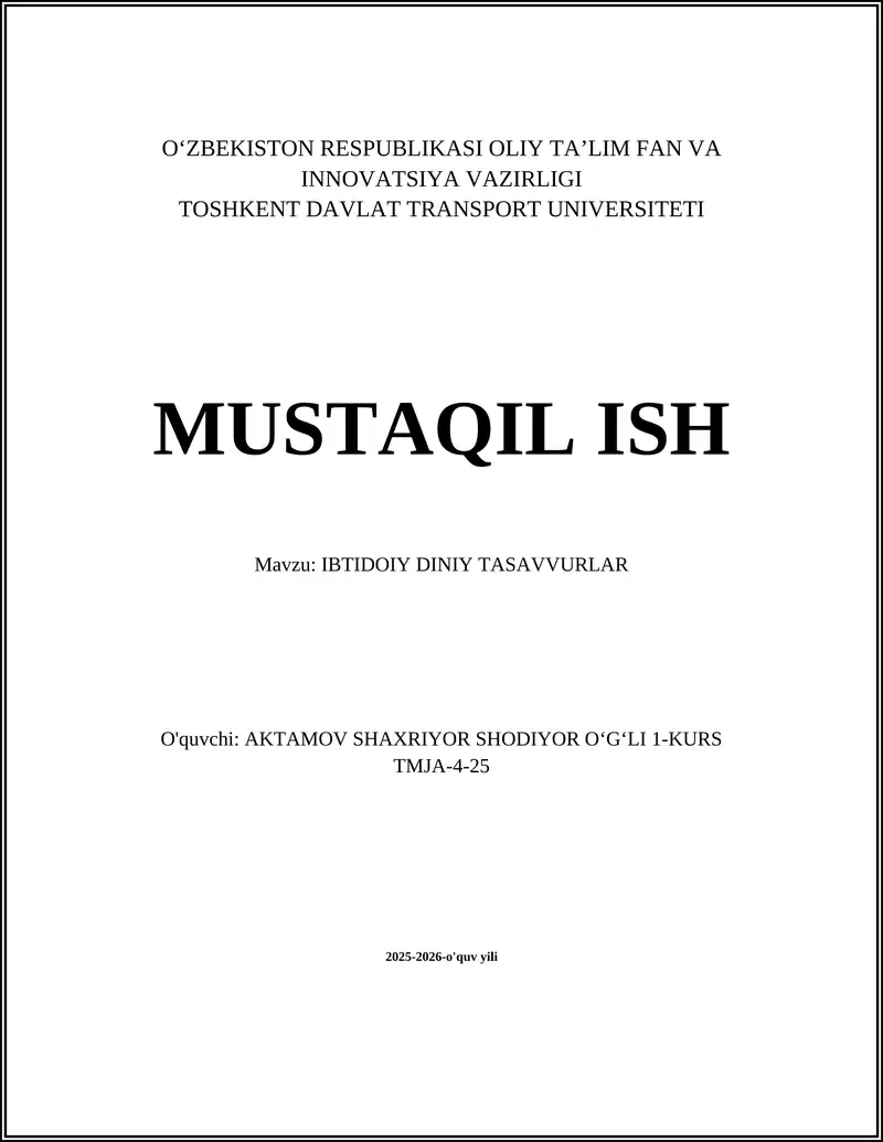 IBTIDOIY DINIY TASAVVURLAR