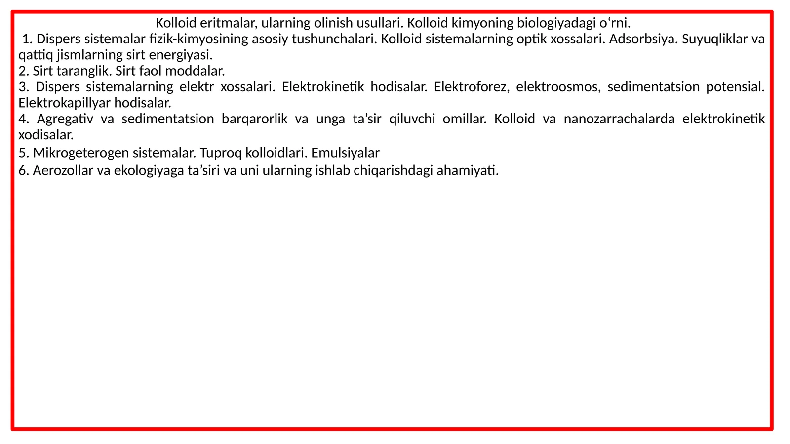 Kolloid kimyo fanidan maʼruzalar