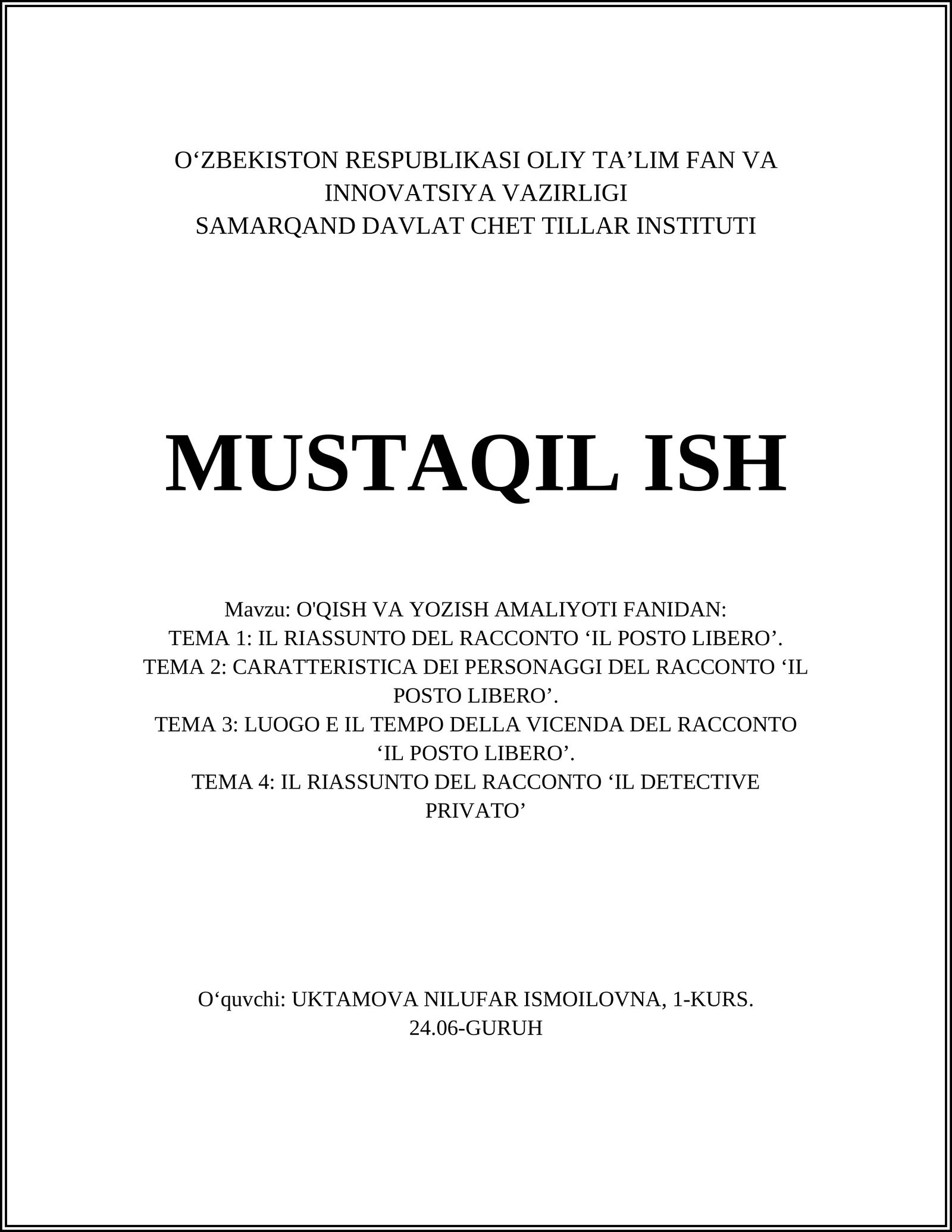 O'QISH VA YOZISH AMALIYOTI FANIDAN
