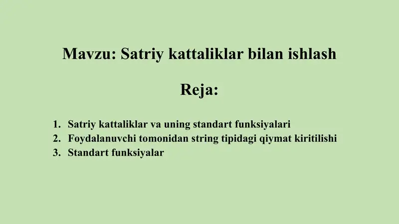 Satriy kattaliklar bilan ishlash
