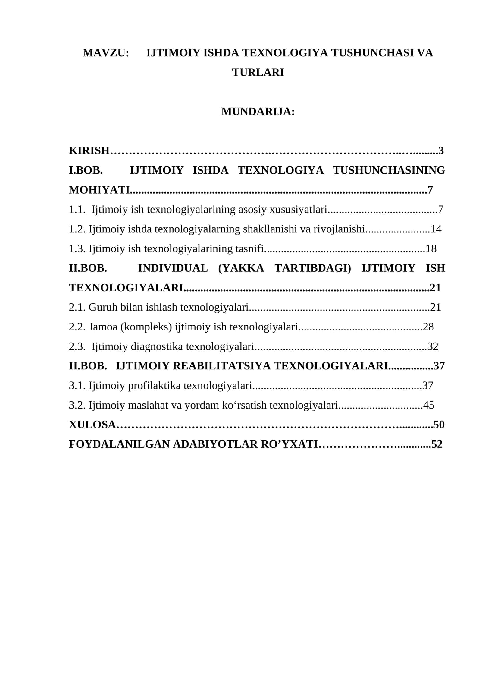 IJTIMOIY ISHDA TEXNOLOGIYA TUSHUNCHASI VA TURLARI