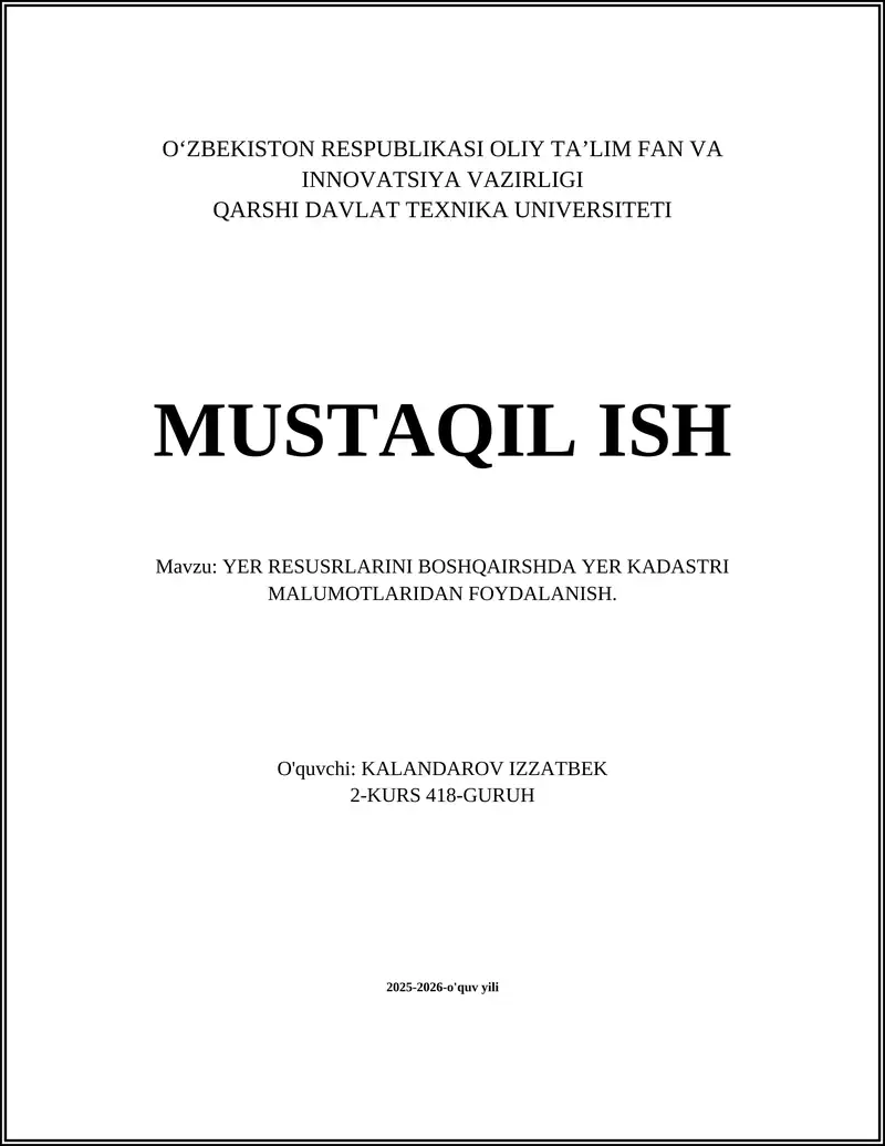 Yer Kadastri Ma'lumotlari