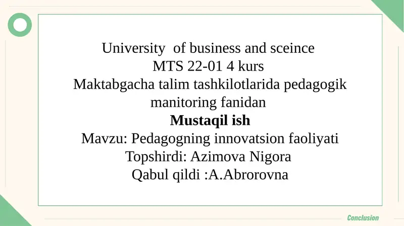 Pedagogning innovatsion faoliyati